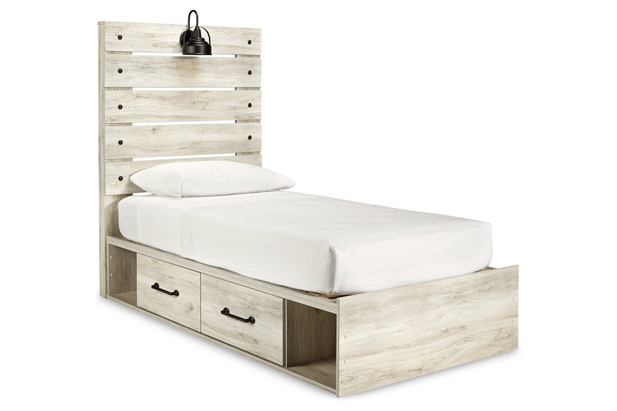 Cambeck Whitewash Twin Panel Bed with 4 Storage Drawers - SET | B100-11 | B192-50(2) | B192-52 | B192-53 - Bien Home Furniture & Electronics