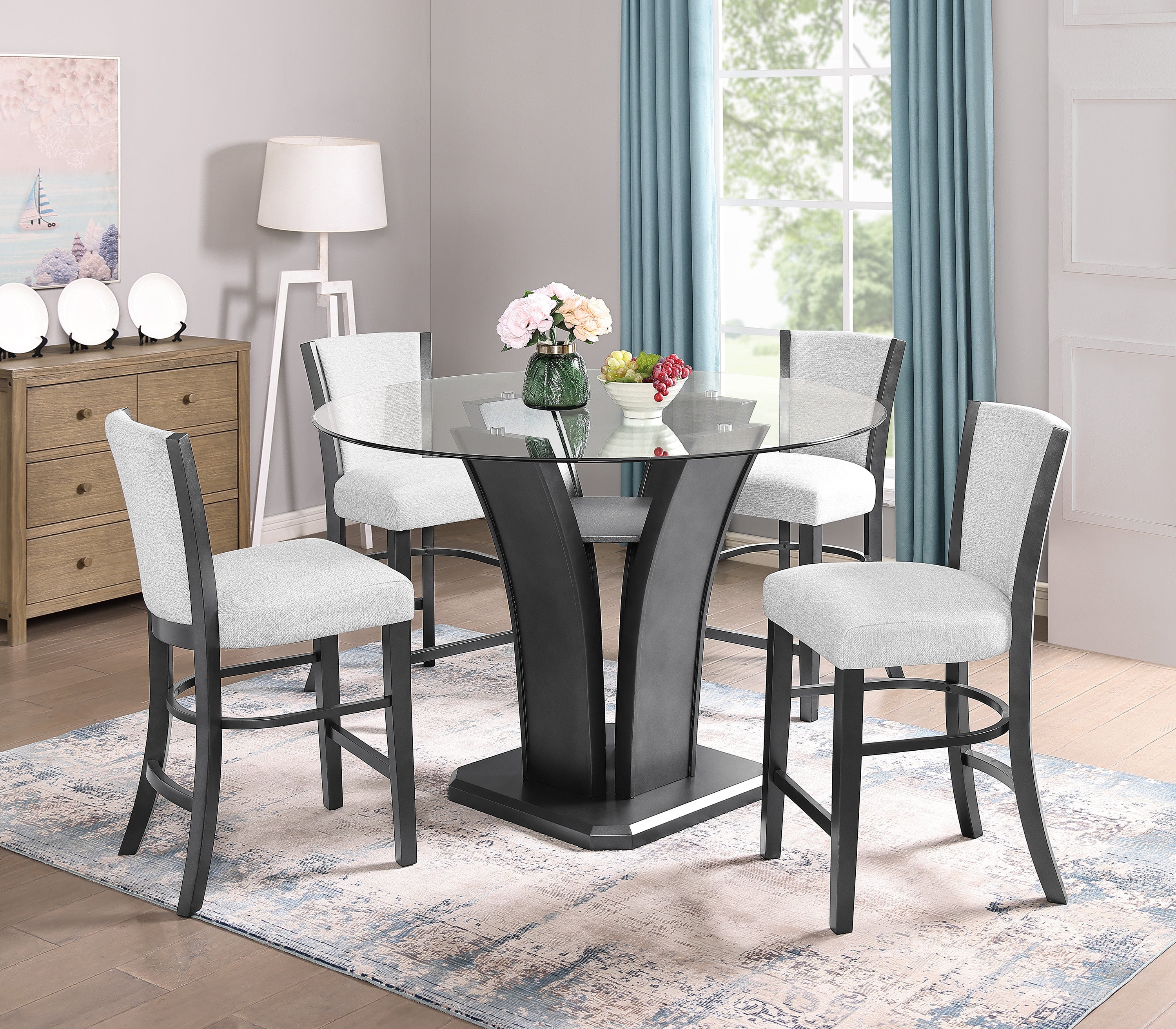 Camelia Dove Gray Round Counter Height Dining Set - SET | 1716DVT-54-BSL | 1716DVT-54RD-GL | 1716DV-S-24(2) - Bien Home Furniture & Electronics