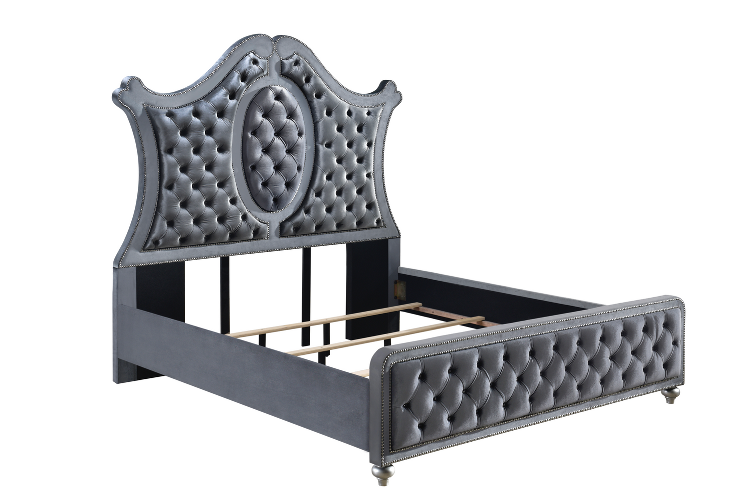 Cameo Gray King Upholstered Panel Bed - SET | B2100-K-HB | B2100-K-FB | B2100-KQ-RAIL | B2100-KQ-HBLEG - Bien Home Furniture & Electronics