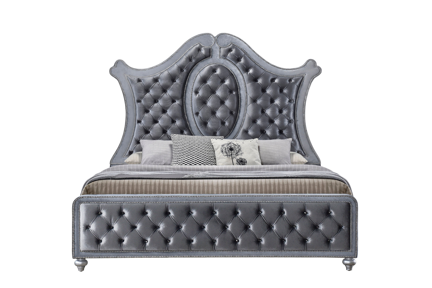 Cameo Gray Queen Upholstered Panel Bed - SET | B2100-Q-HB | B2100-Q-FB | B2100-KQ-RAIL | B2100-KQ-HBLEG - Bien Home Furniture & Electronics