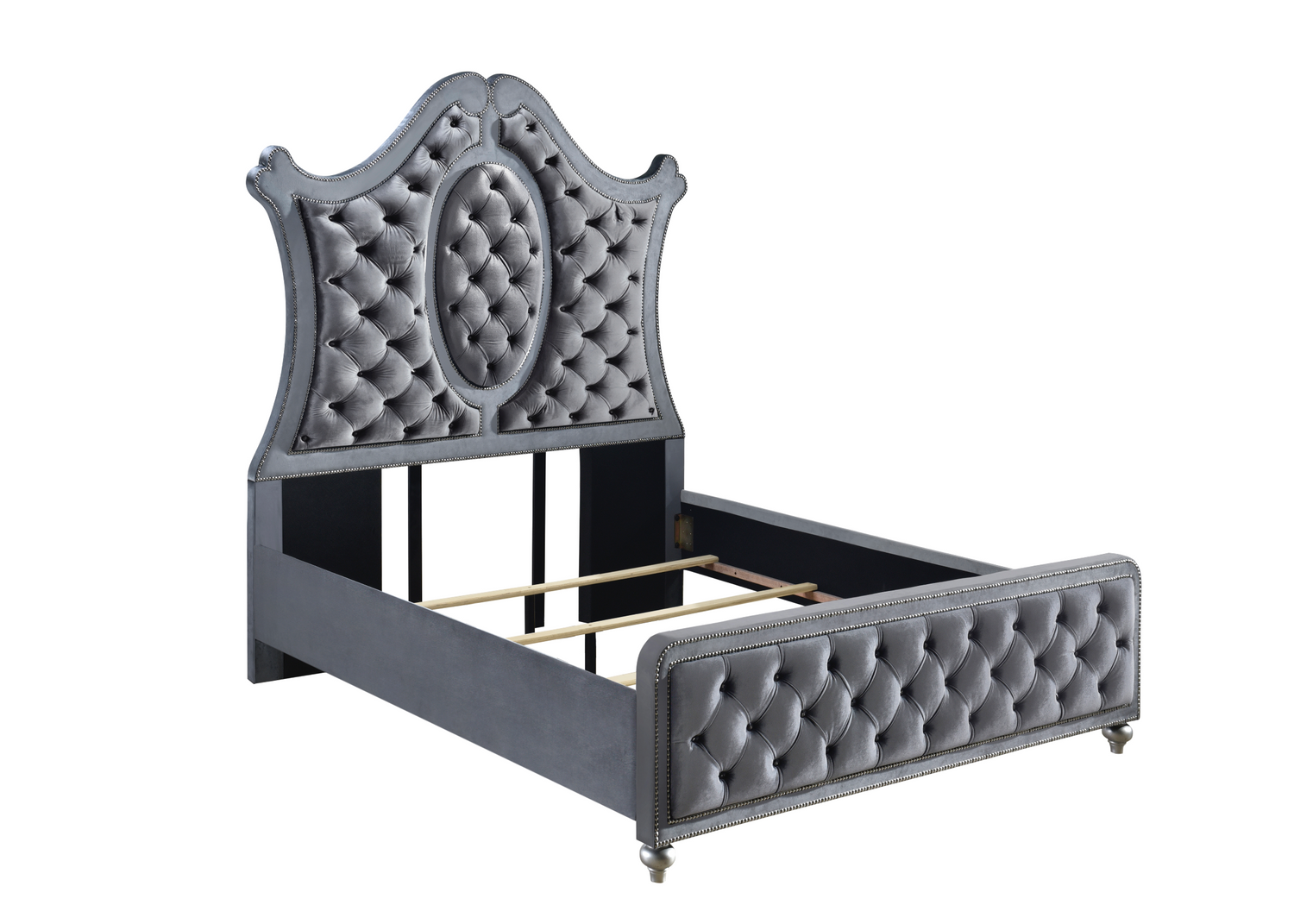 Cameo Gray Queen Upholstered Panel Bed - SET | B2100-Q-HB | B2100-Q-FB | B2100-KQ-RAIL | B2100-KQ-HBLEG - Bien Home Furniture & Electronics
