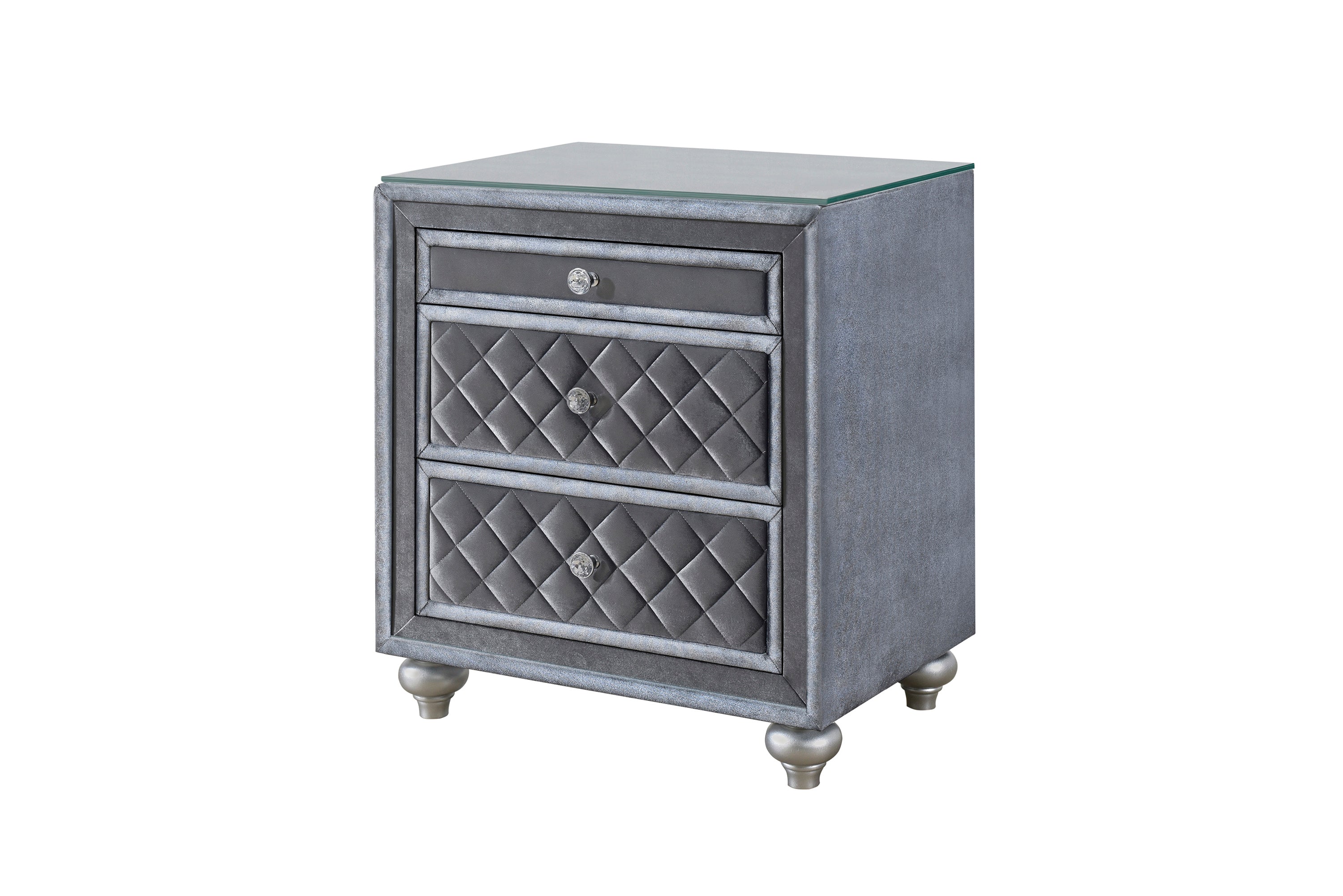 Cameo Gray Upholstered Panel Bedroom Set - SET | B2100-Q-HB | B2100-Q-FB | B2100-KQ-RAIL | B2100-KQ-HBLEG | B2100-2 | B2100-4 - Bien Home Furniture & Electronics