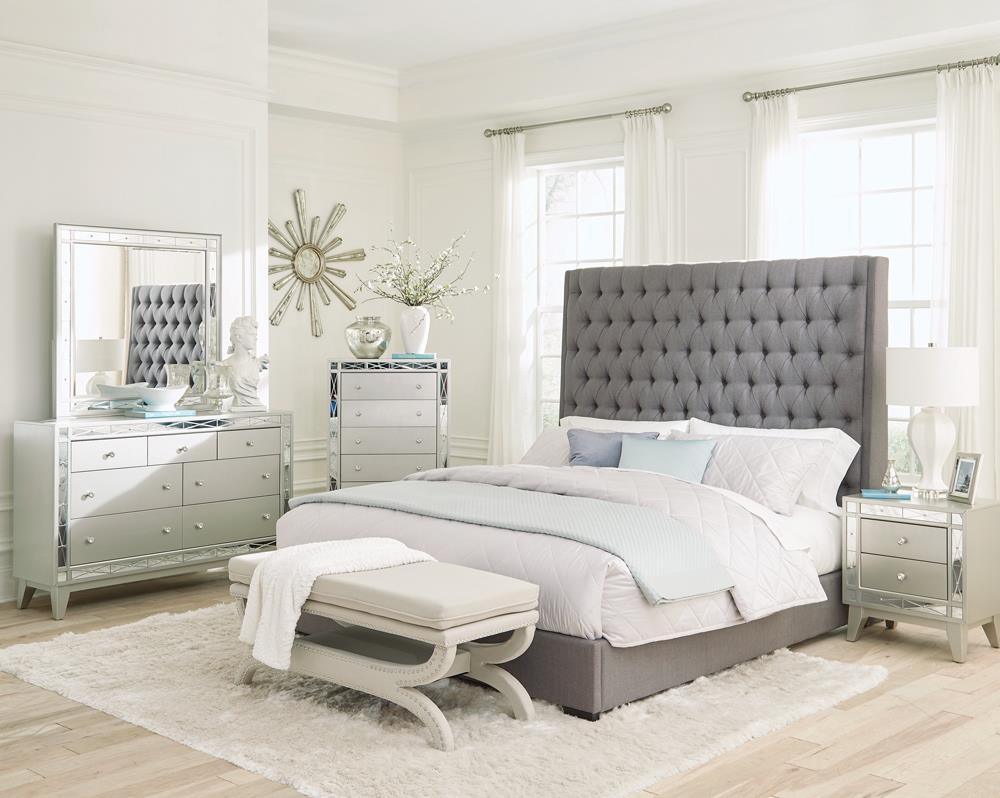 Camille Eastern King Button Tufted Bed Gray - 300621KE - Bien Home Furniture & Electronics