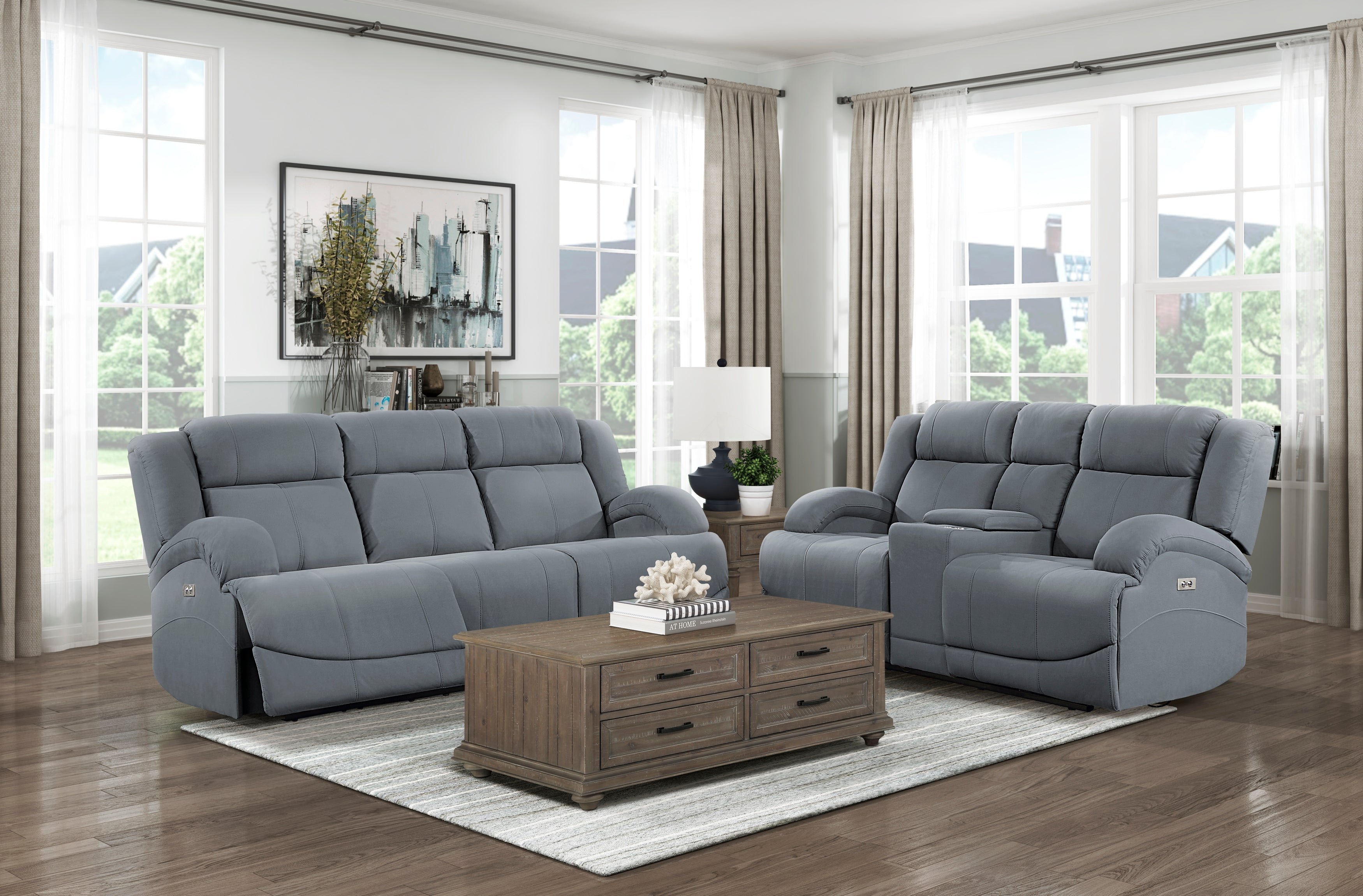 Camryn Graphite Blue Power Double Reclining Loveseat - 9207GPB-2PW - Bien Home Furniture &amp; Electronics
