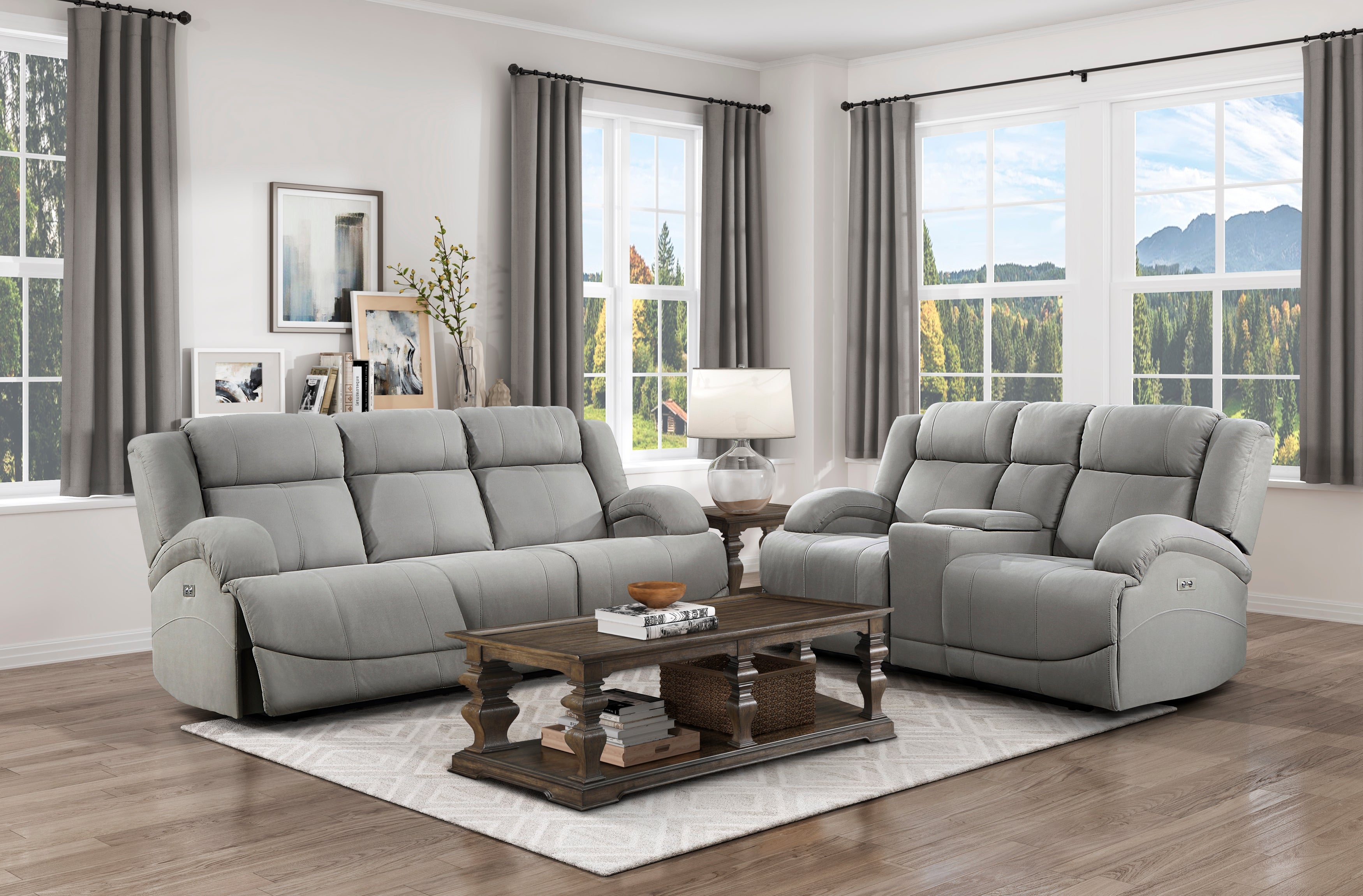 Camryn Gray Power Double Reclining Sofa - 9207GRY-3PW - Bien Home Furniture &amp; Electronics