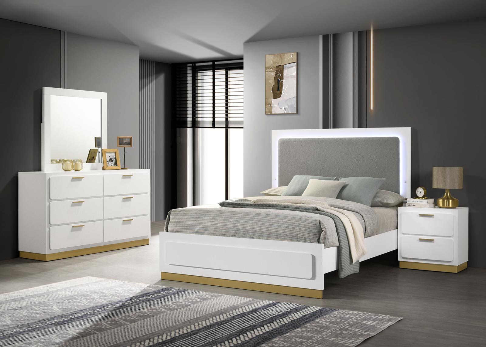 Caraway 4-piece Queen Bedroom Set with LED Headboard White and Grey - 224771Q-S4 - Bien Home Furniture & Electronics