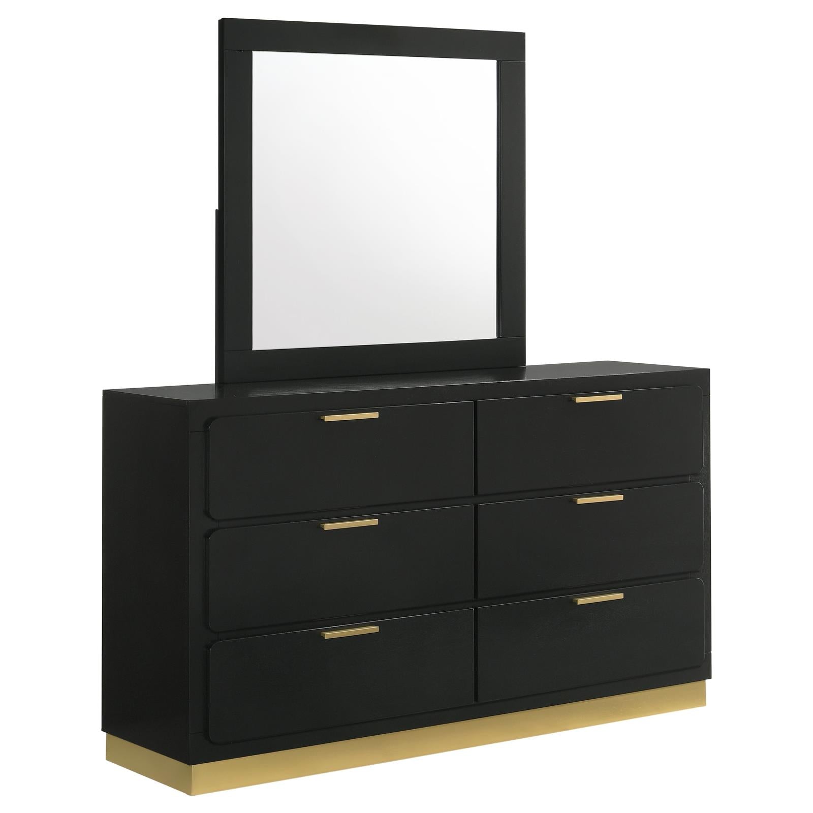 Caraway 6-drawer Bedroom Dresser with Mirror Black - 224783M - Bien Home Furniture & Electronics