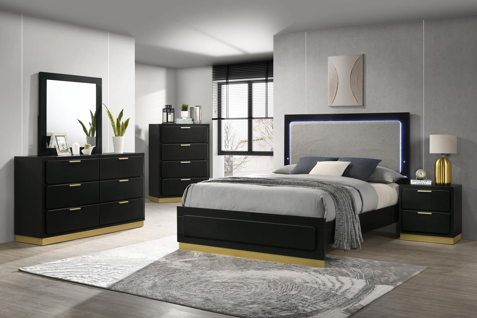 Caraway 6-drawer Bedroom Dresser with Mirror Black - 224783M - Bien Home Furniture & Electronics