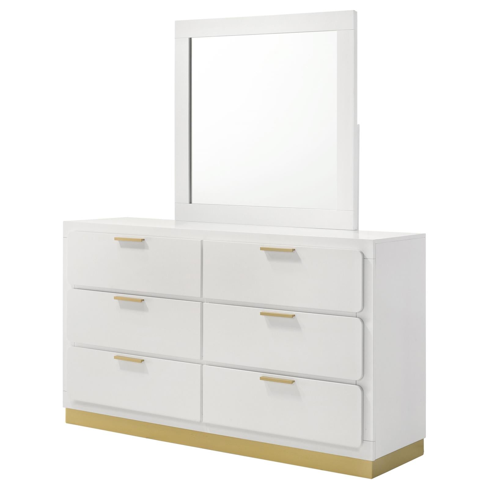 Caraway 6-drawer Bedroom Dresser with Mirror White - 224773M - Bien Home Furniture & Electronics