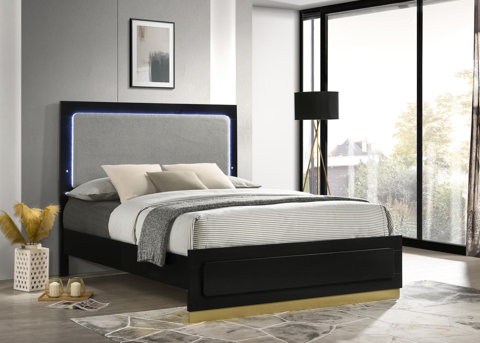 Caraway California King Bed with LED Headboard Black and Grey - 224781KW - Bien Home Furniture & Electronics