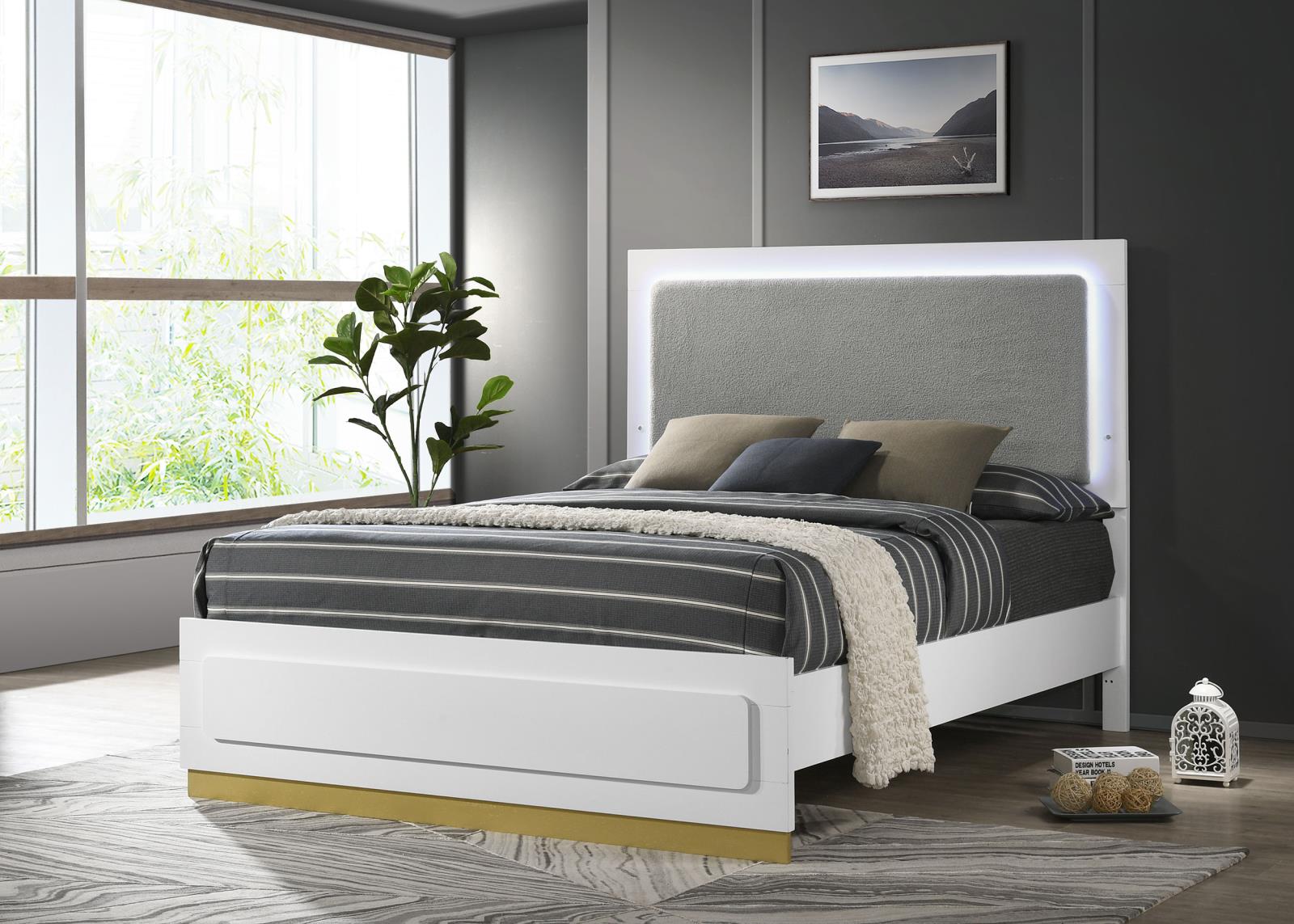 Caraway California King Bed with LED Headboard White and Grey - 224771KW - Bien Home Furniture & Electronics