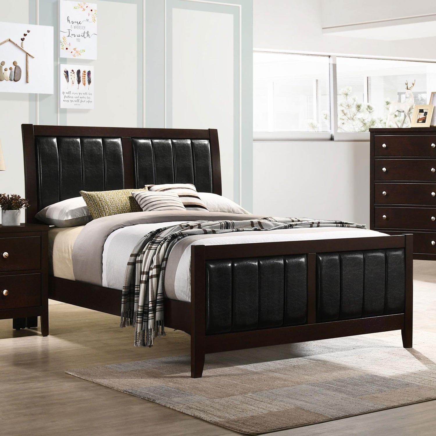 Carlton Full Upholstered Panel Bed Cappuccino/Black - 202091F - Bien Home Furniture & Electronics