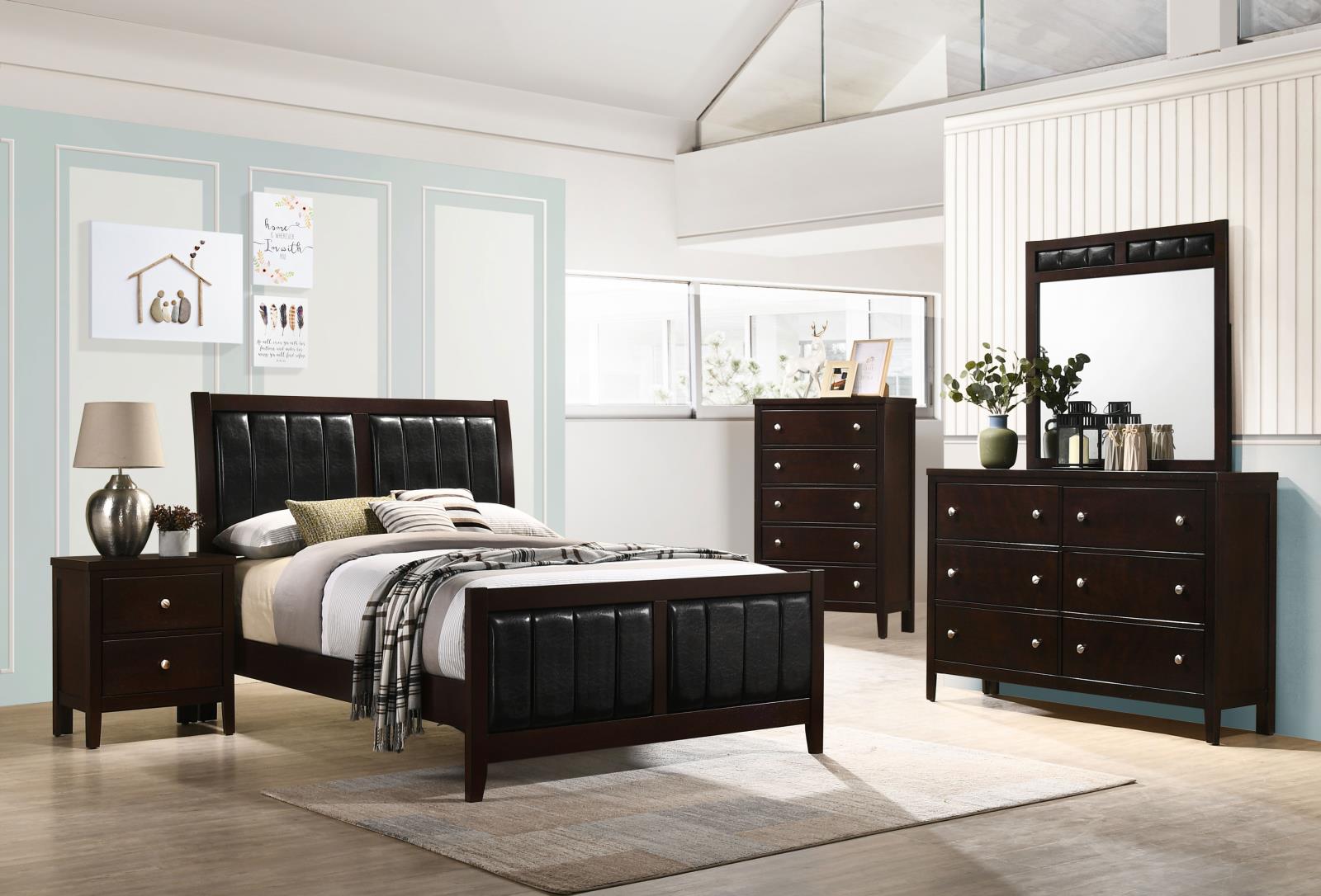 Carlton Full Upholstered Panel Bed Cappuccino/Black - 202091F - Bien Home Furniture & Electronics
