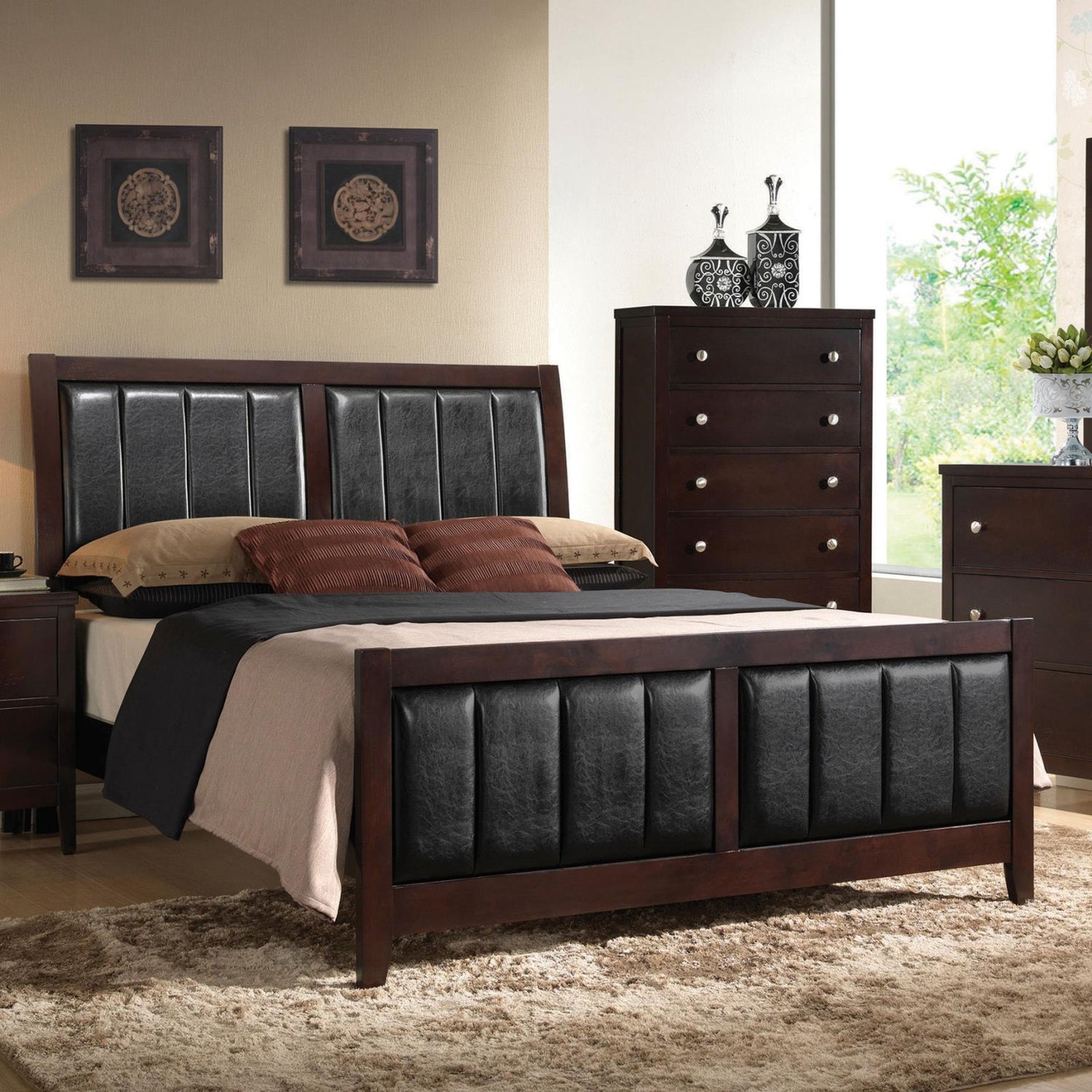 Carlton Queen Upholstered Bed Cappuccino/Black - 202091Q - Bien Home Furniture & Electronics