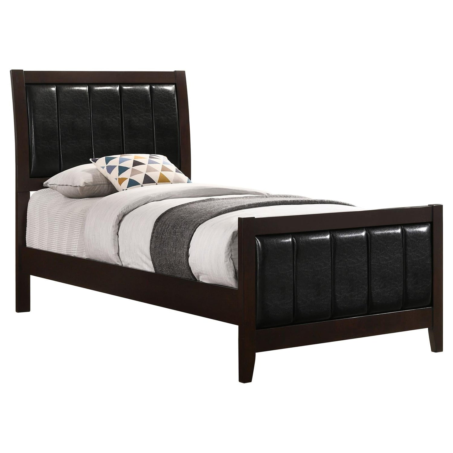 Carlton Twin Upholstered Panel Bed Cappuccino/Black - 202091T - Bien Home Furniture & Electronics