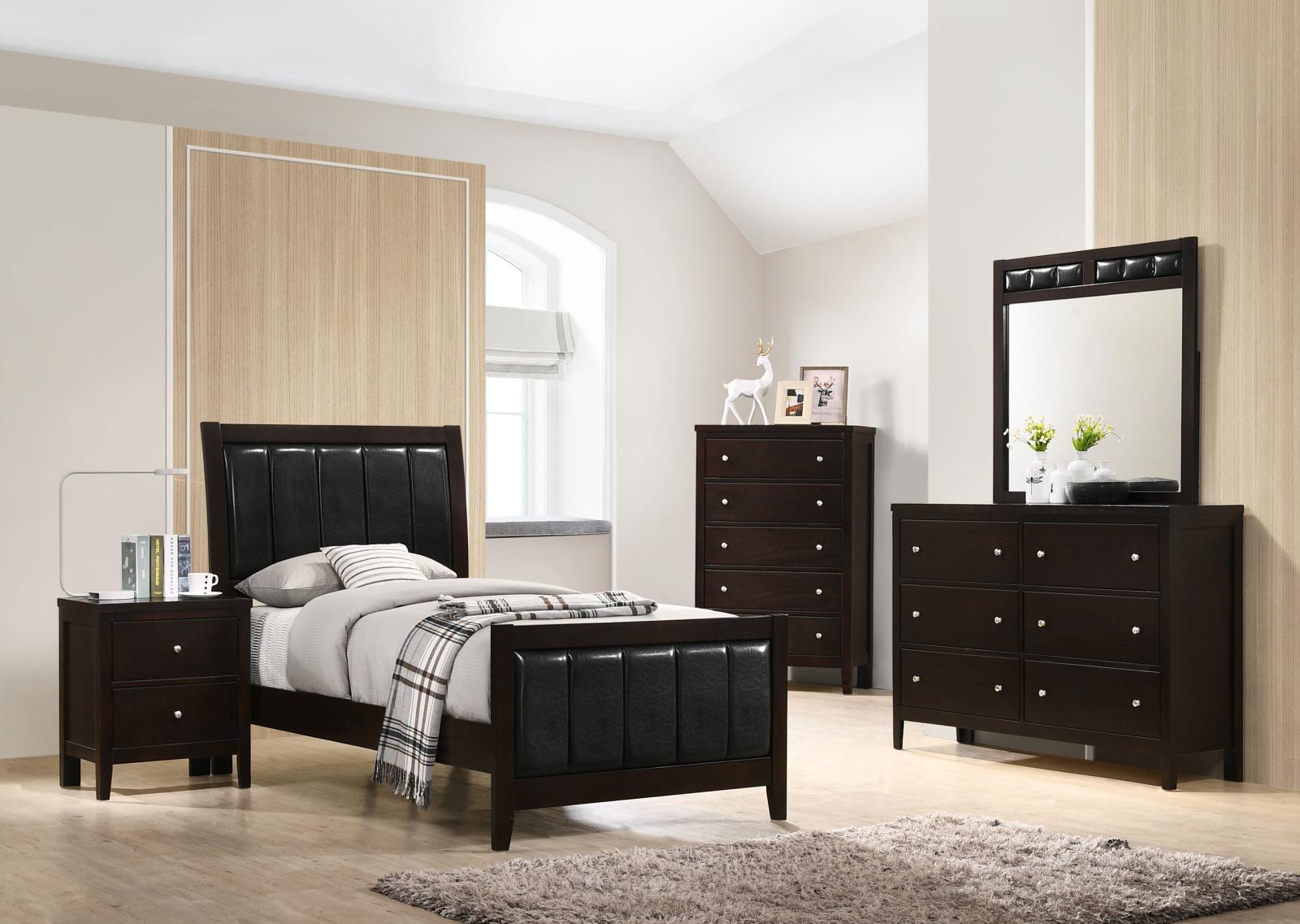 Carlton Twin Upholstered Panel Bed Cappuccino/Black - 202091T - Bien Home Furniture & Electronics