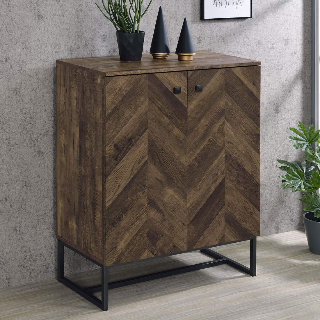 Carolyn Rustic Oak/Gunmetal 2-Door Accent Cabinet - 959639 - Bien Home Furniture & Electronics