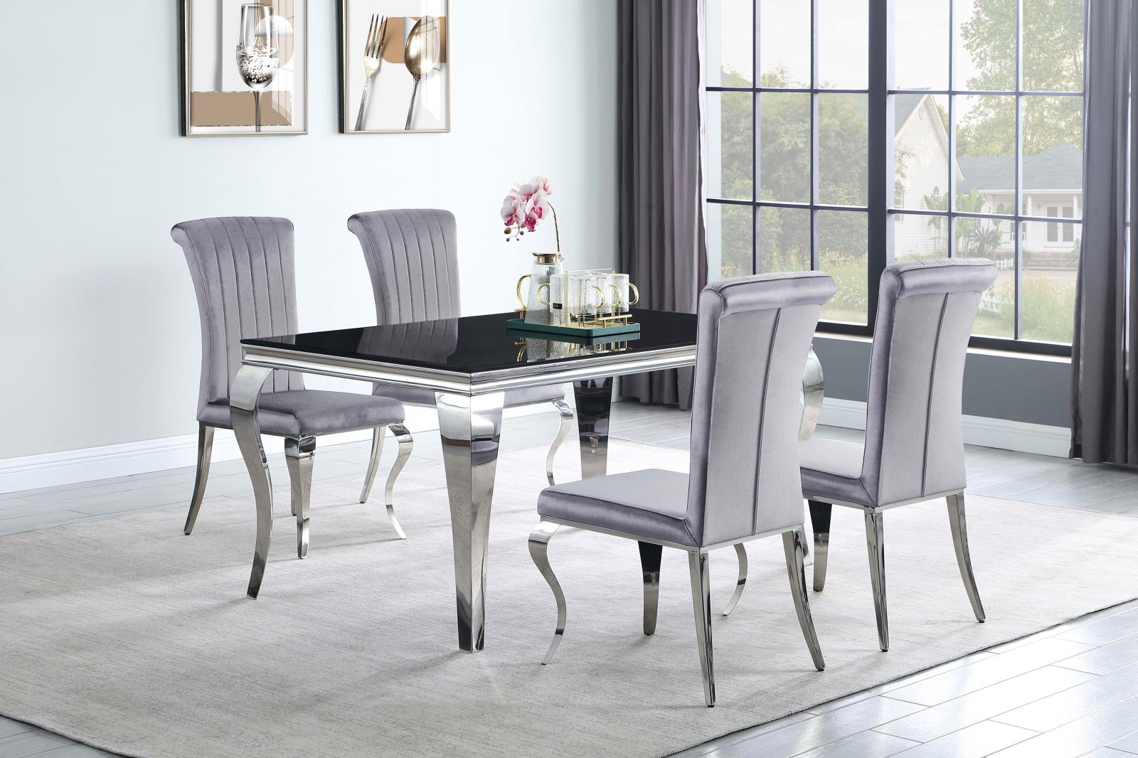 Carone Chrome/Black Rectangular Dining Table - 105071 - Bien Home Furniture & Electronics
