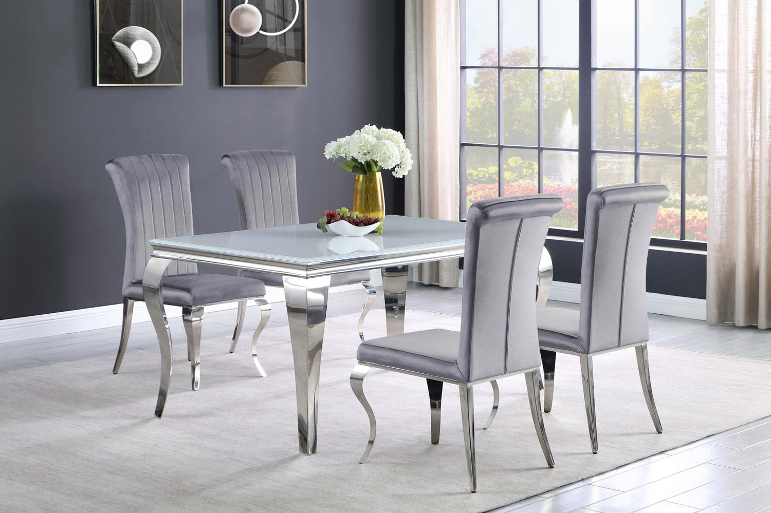 Carone White/Chrome Glass Top Dining Table - 115091 - Bien Home Furniture & Electronics