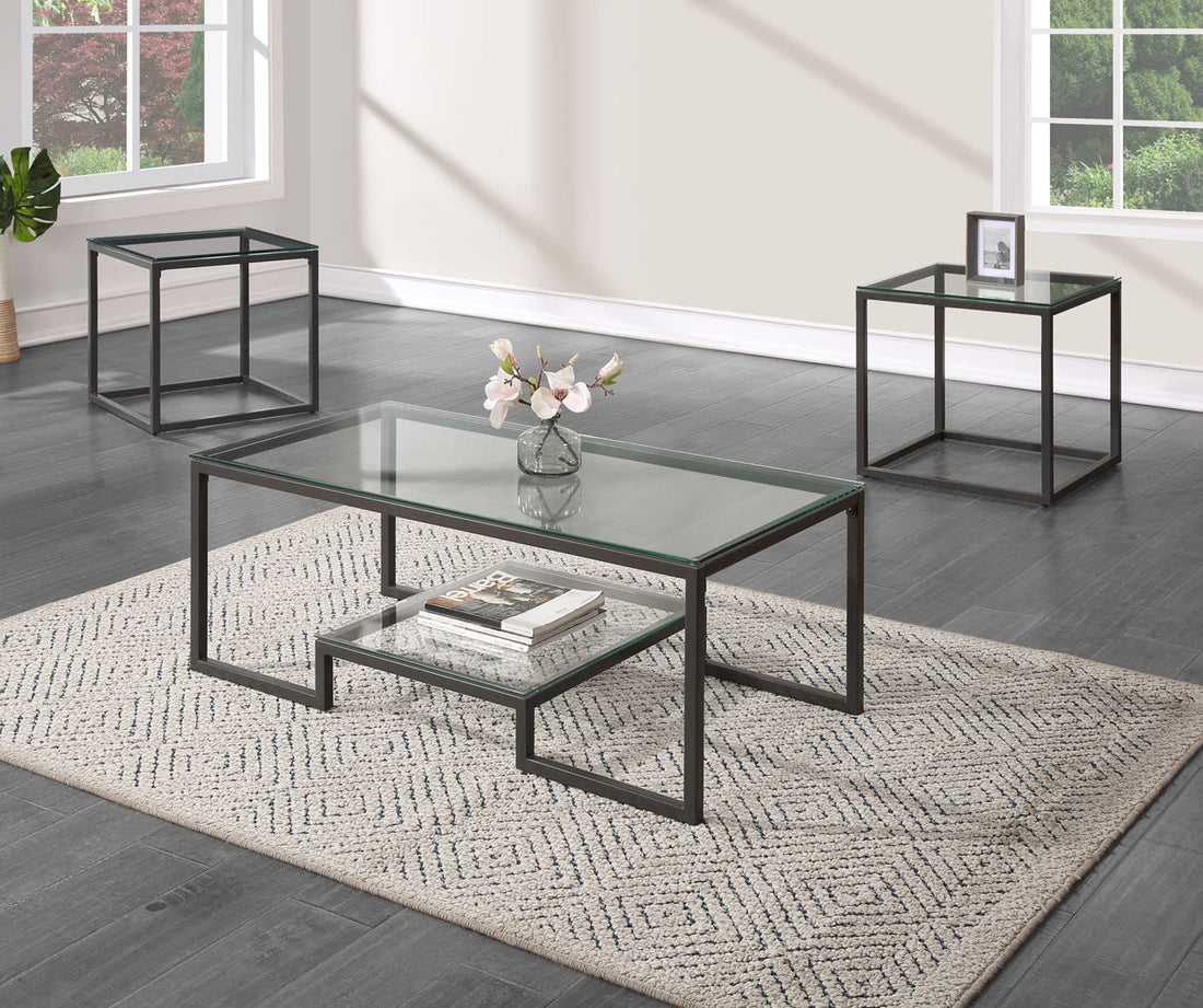 Carter Gray 3-Piece Coffee Table Set - SET | 4223-BASE | 4223-GL - Bien Home Furniture &amp; Electronics