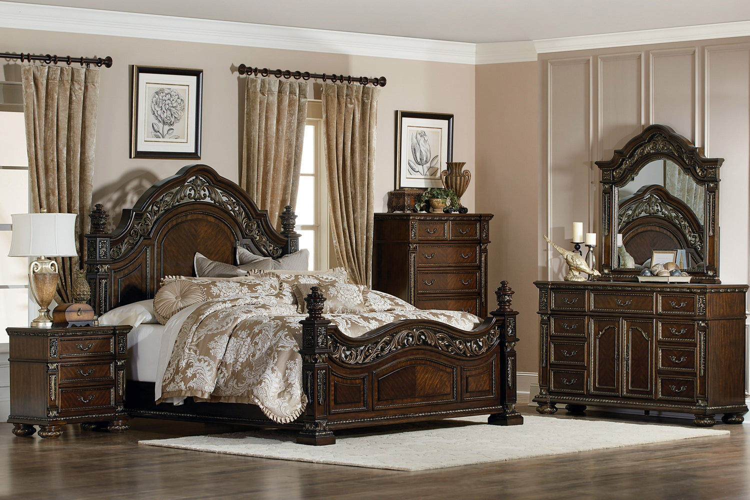 Catalonia Cherry Poster Bedroom Set - SET | 1824K-1 | 1824K-2 | 1824-3 | 1824-1P | 1824-2P | 1824-5 | 1824-6 | 1824-4 | 1824-9 - Bien Home Furniture & Electronics