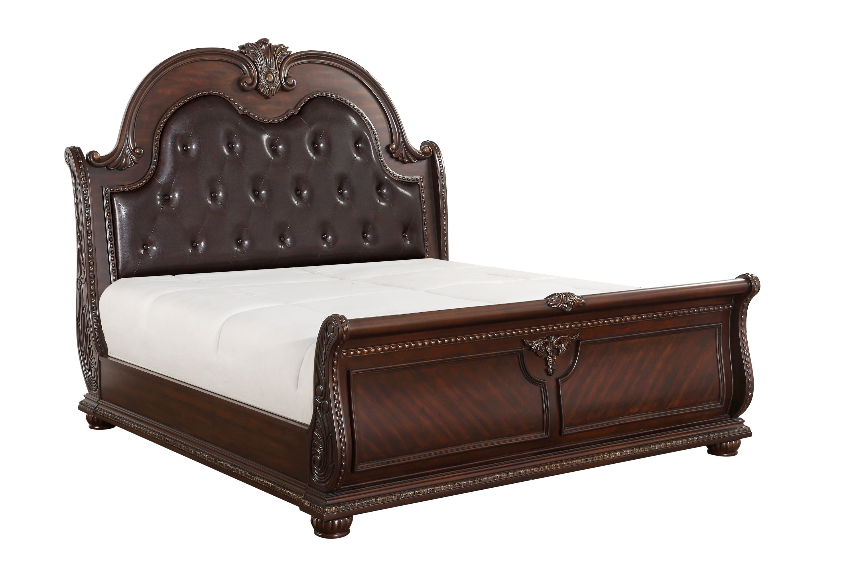 Cavalier Dark Cherry King Upholstered Sleigh Bed - SET | 1757K-1 | 1757K-2 | 1757-3 | 1757-1P - Bien Home Furniture &amp; Electronics