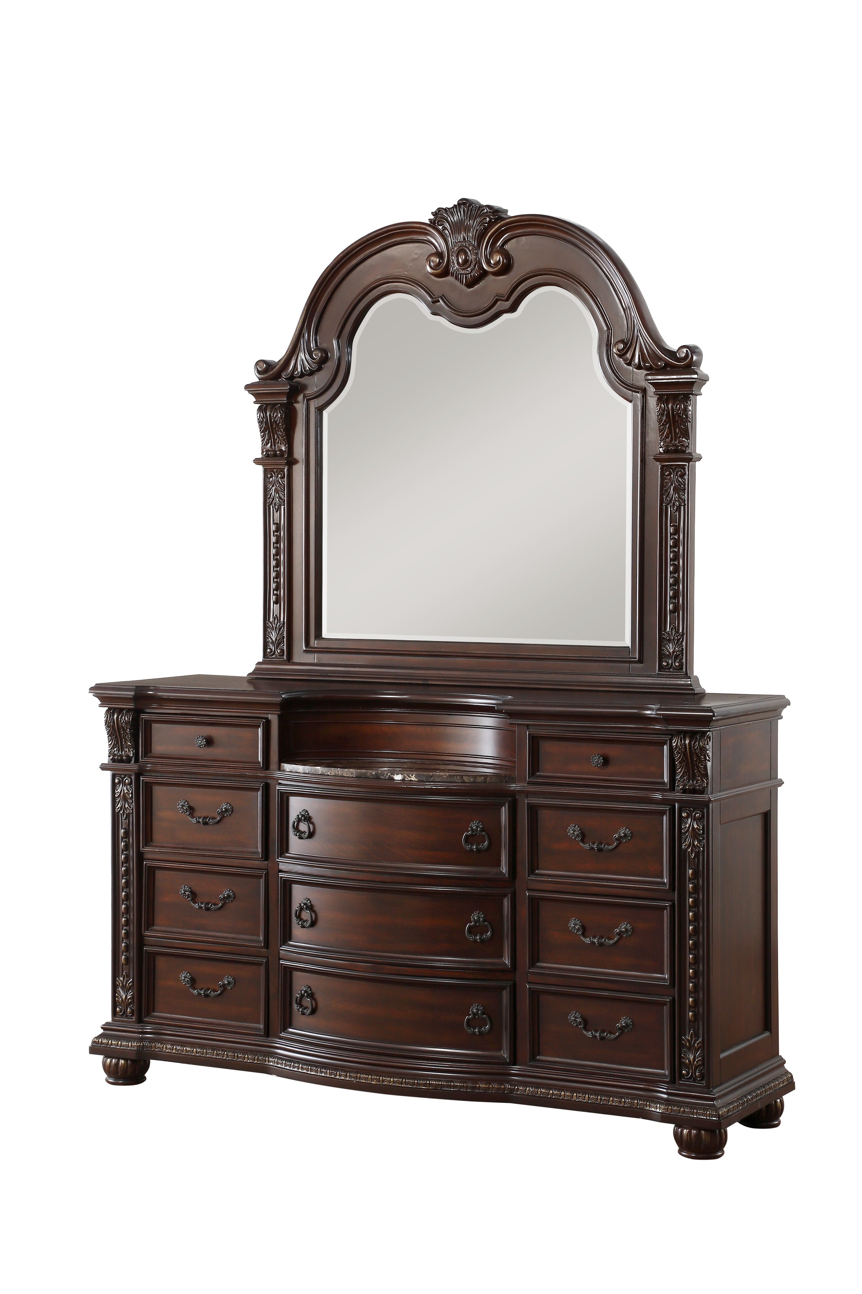 Cavalier Dark Cherry Upholstered Sleigh Bedroom Set - SET | 1757-1 | 1757-2 | 1757-3 | 1757-1P | 1757-4 | 1757-9 - Bien Home Furniture & Electronics