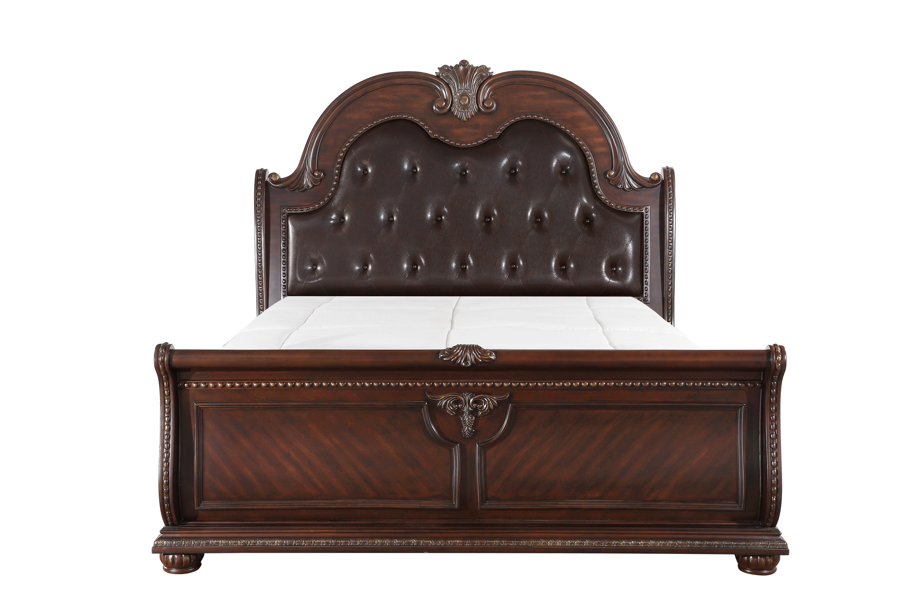 Cavalier Dark Cherry Upholstered Sleigh Bedroom Set - SET | 1757-1 | 1757-2 | 1757-3 | 1757-1P | 1757-4 | 1757-9 - Bien Home Furniture &amp; Electronics
