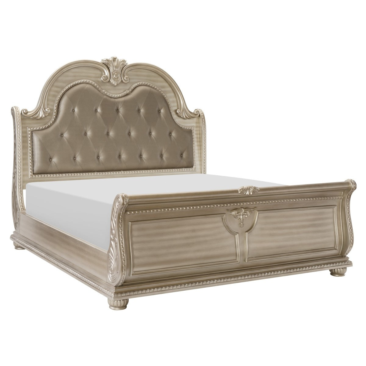 Cavalier Silver Queen Upholstered Sleigh Bed - SET | 1757SV-1 | 1757SV-2 | 1757SV-3 | 1757SV-1P - Bien Home Furniture &amp; Electronics