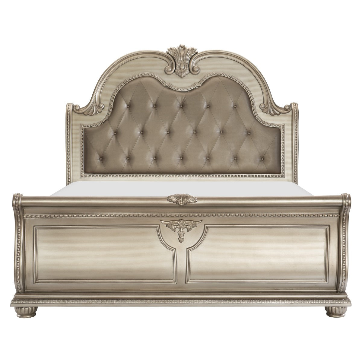 Cavalier Silver Upholstered Sleigh Bedroom Set - SET | 1757SVK-1 | 1757SVK-2 | 1757SV-3 | 1757SV-1P | 1757SV-5 | 1757SV-6 | 1757SV-4 - Bien Home Furniture &amp; Electronics