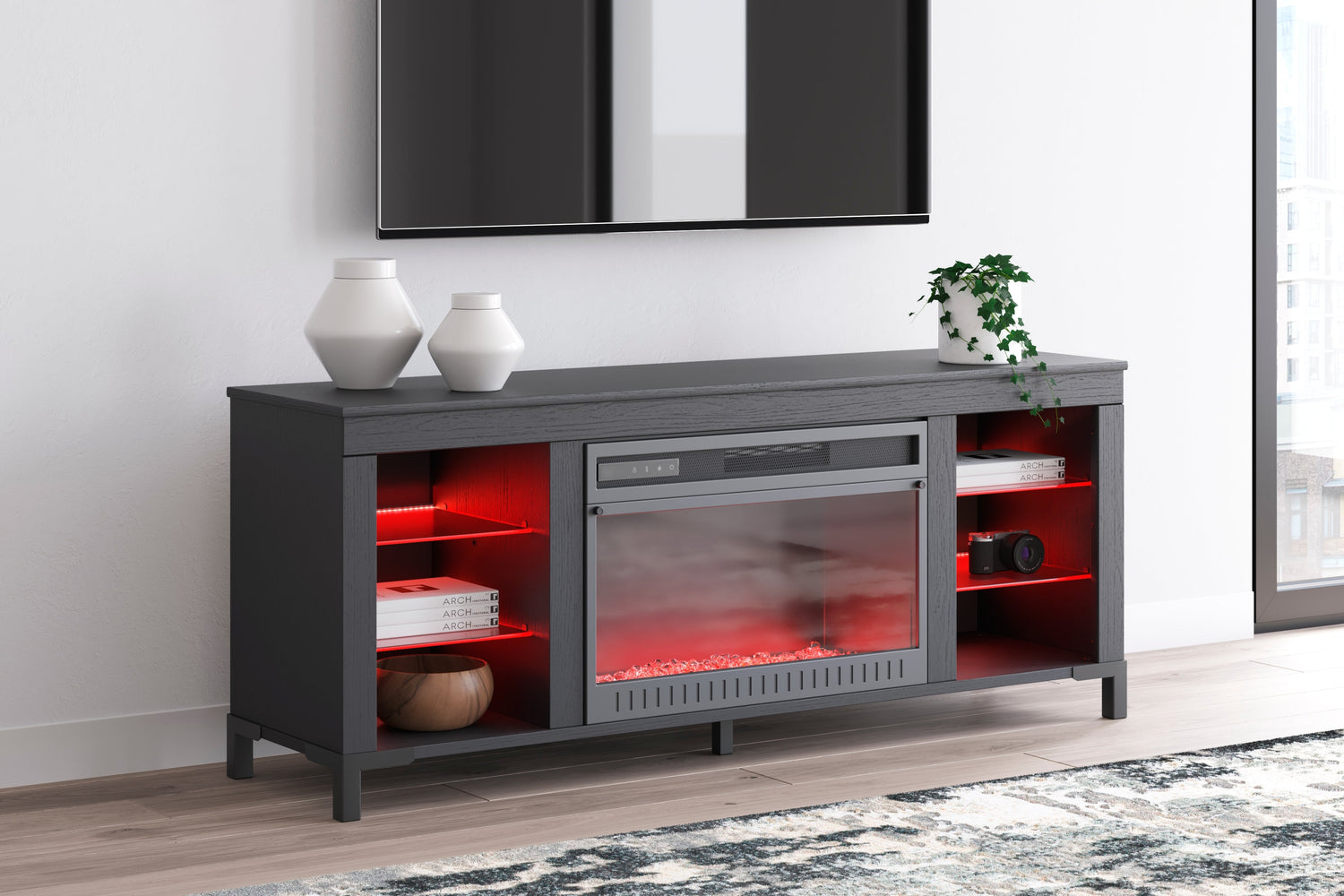 Cayberry Black 60" TV Stand with Electric Fireplace - W2721-168 - Bien Home Furniture & Electronics
