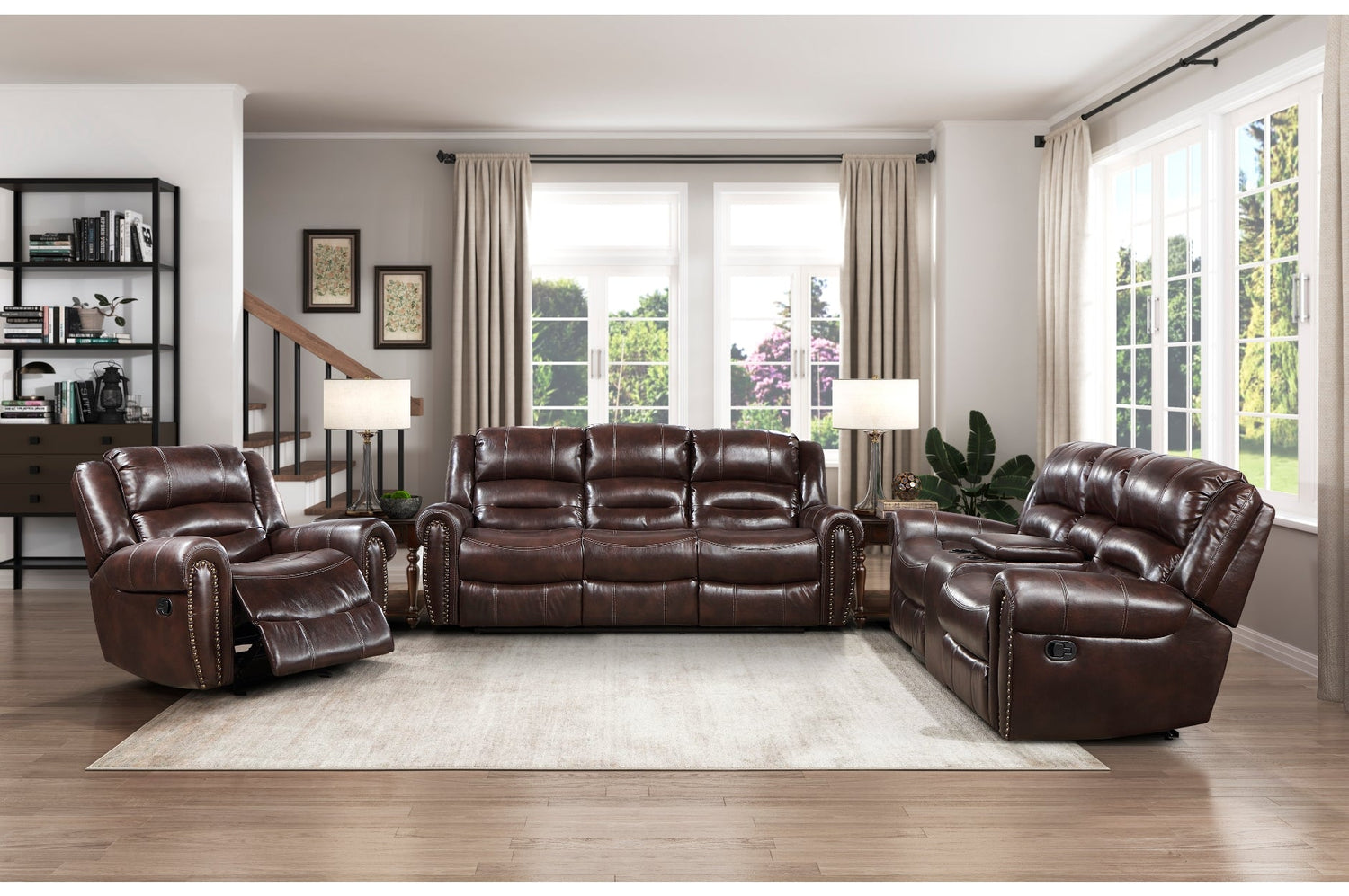 Center Hill Brown Bonded Leather Reclining Living Room Set - SET | 9668NBR-3 | 9668NBR-2 | 9668NBR-1 - Bien Home Furniture & Electronics