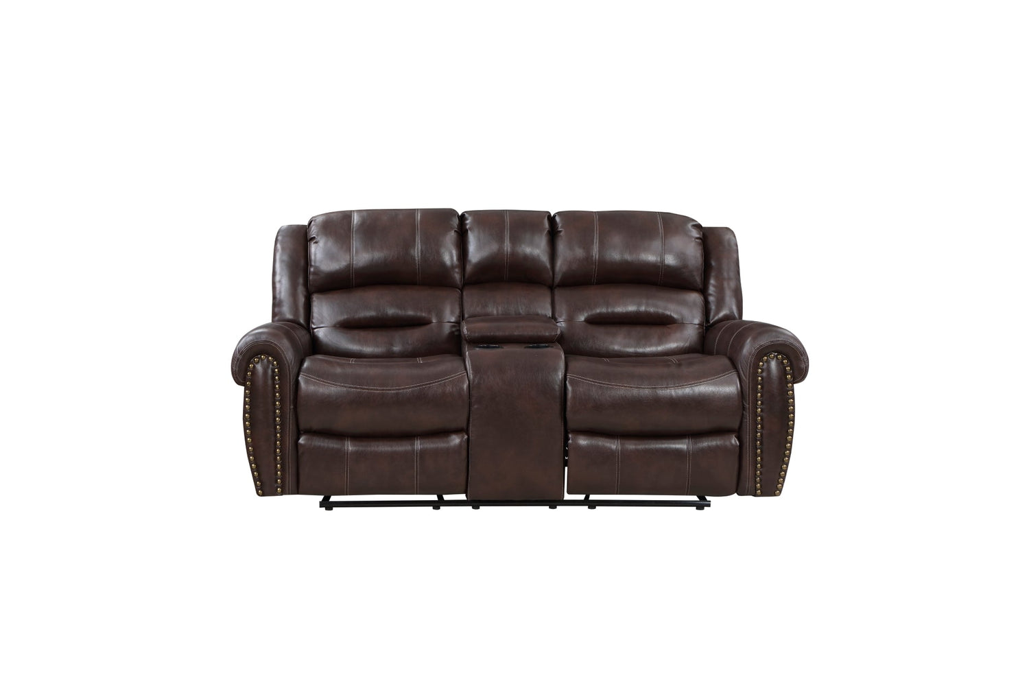 Center Hill Brown Bonded Leather Reclining Living Room Set - SET | 9668NBR-3 | 9668NBR-2 | 9668NBR-1 - Bien Home Furniture & Electronics