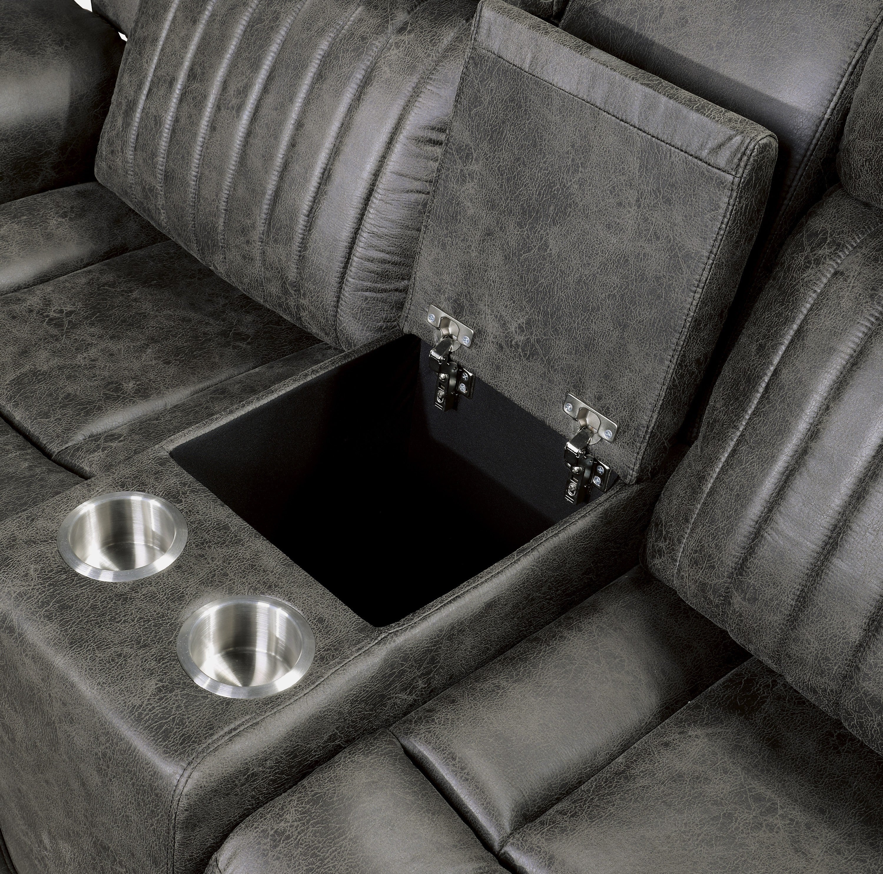Centeroak Brownish Gray Double Reclining Loveseat with Center Console - 9479BRG-2 - Bien Home Furniture & Electronics