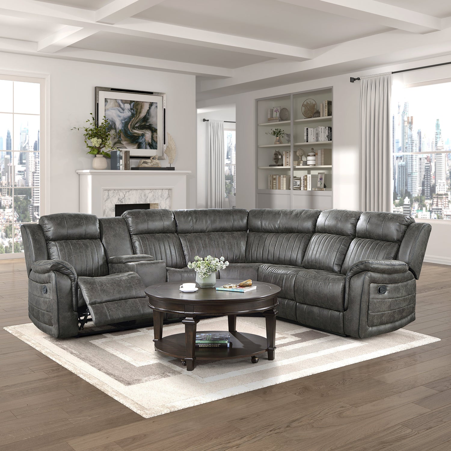 Centeroak Brownish Gray LAF Reclining Sectional - 9479BRG*SC - Bien Home Furniture & Electronics