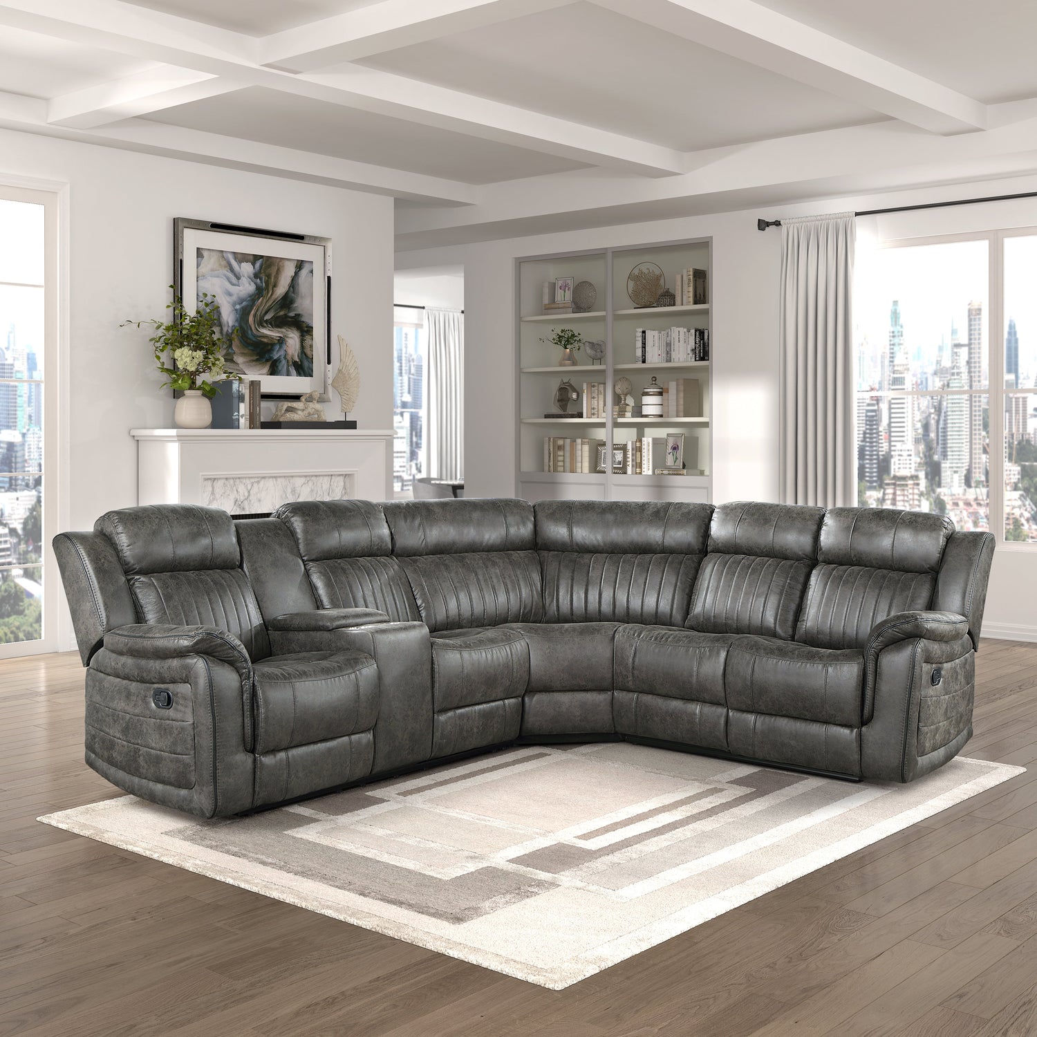 Centeroak Brownish Gray LAF Reclining Sectional - 9479BRG*SC - Bien Home Furniture & Electronics