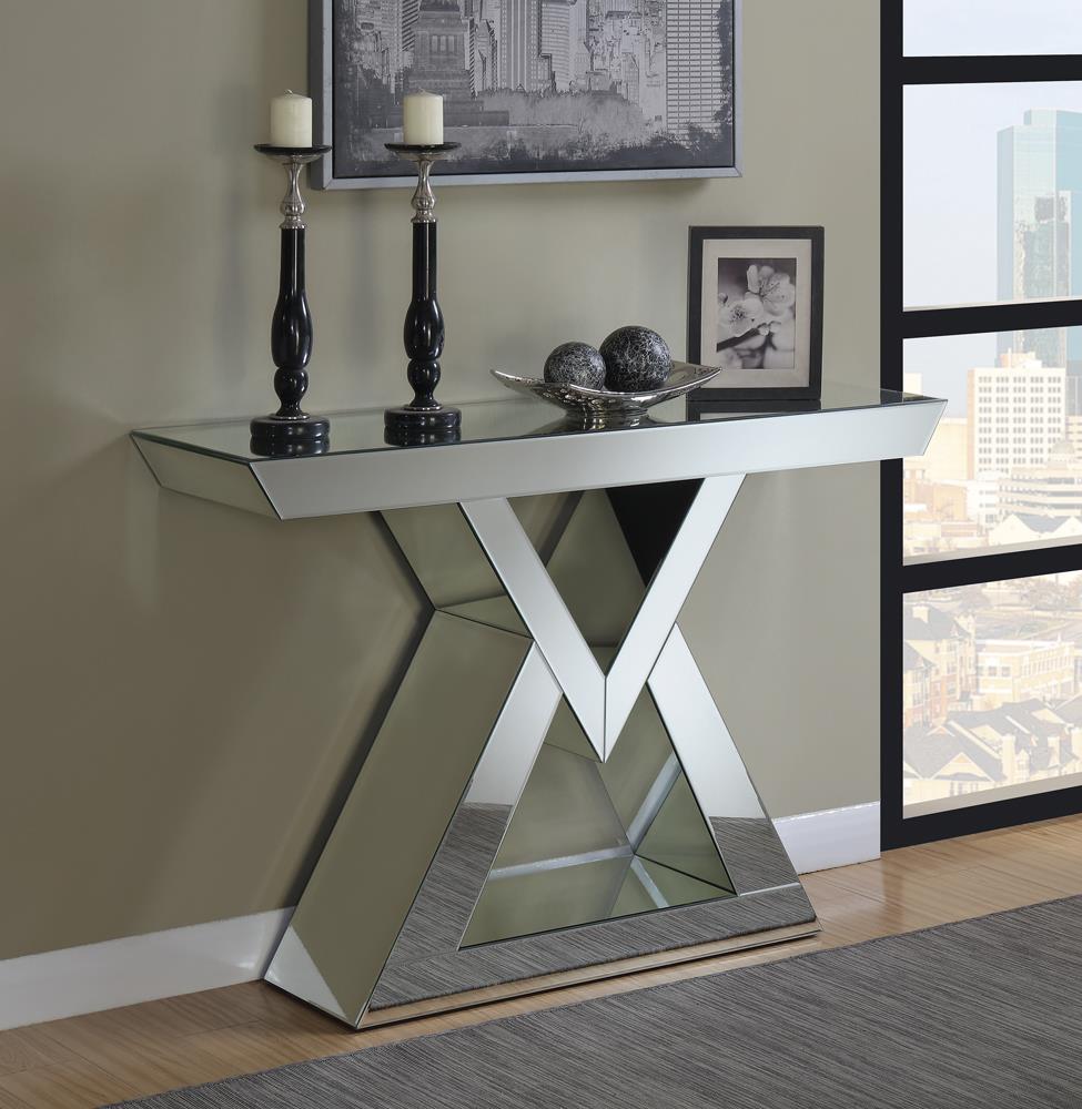 Cerecita Clear Mirror Console Table with Triangle Base - 930009 - Bien Home Furniture &amp; Electronics
