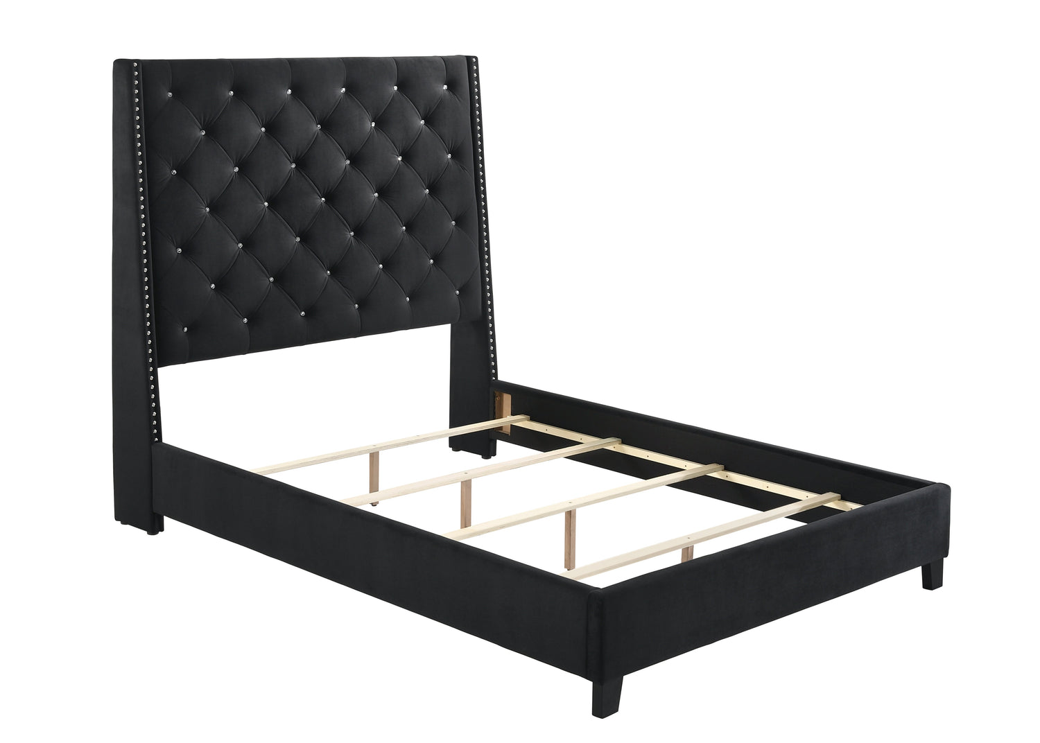Chantilly Black Velvet Queen Upholstered Bed - SET | 5265BK-Q-HB | 5265BK-Q-FRW - Bien Home Furniture & Electronics