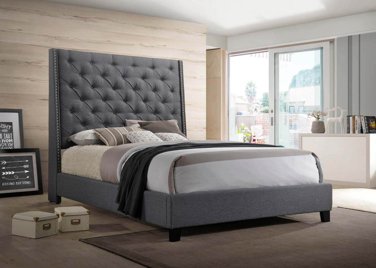 Chantilly Gray Queen Upholstered Bed - SET | 5265GY-Q-HB | 5265GY-Q-FRW - Bien Home Furniture & Electronics