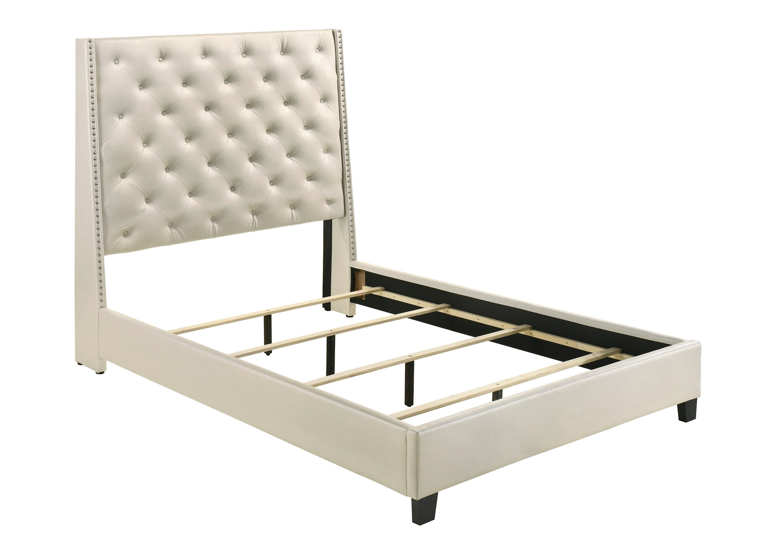 Chantilly Pearl PU Leather King Upholstered Bed - SET | 5265PL-K-HB | 5265PL-K-FRW - Bien Home Furniture &amp; Electronics