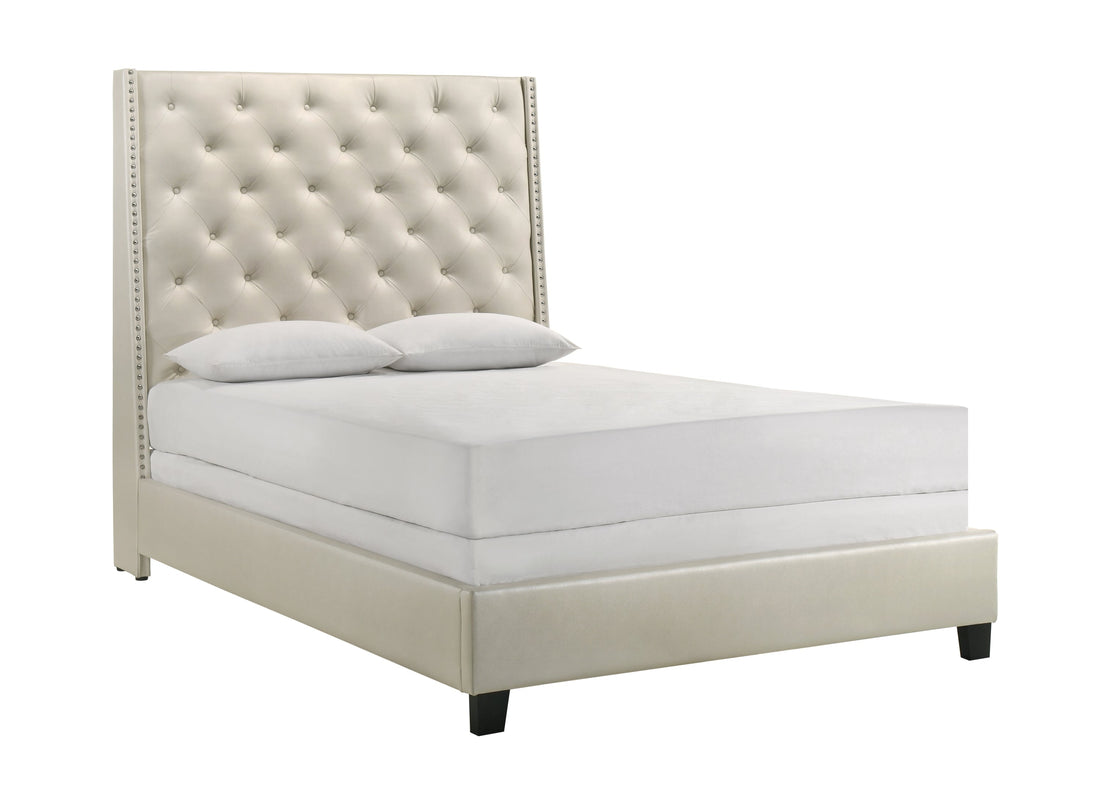 Chantilly Pearl PU Leather Queen Upholstered Bed - SET | 5265PL-Q-HB | 5265PL-Q-FRW - Bien Home Furniture &amp; Electronics