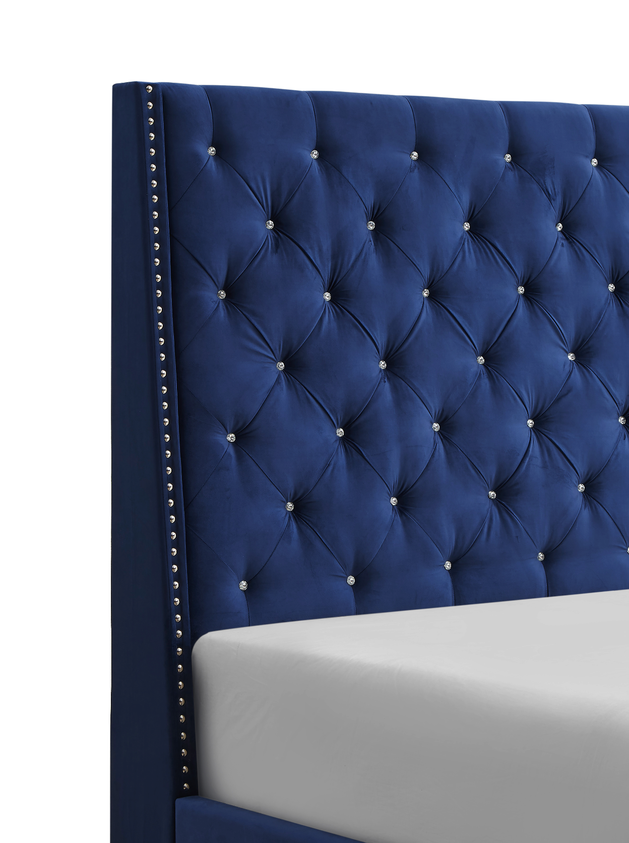 Chantilly Royal Blue Velvet King Upholstered Bed - SET | 5265RB-K-HB | 5265RB-K-FRW - Bien Home Furniture &amp; Electronics