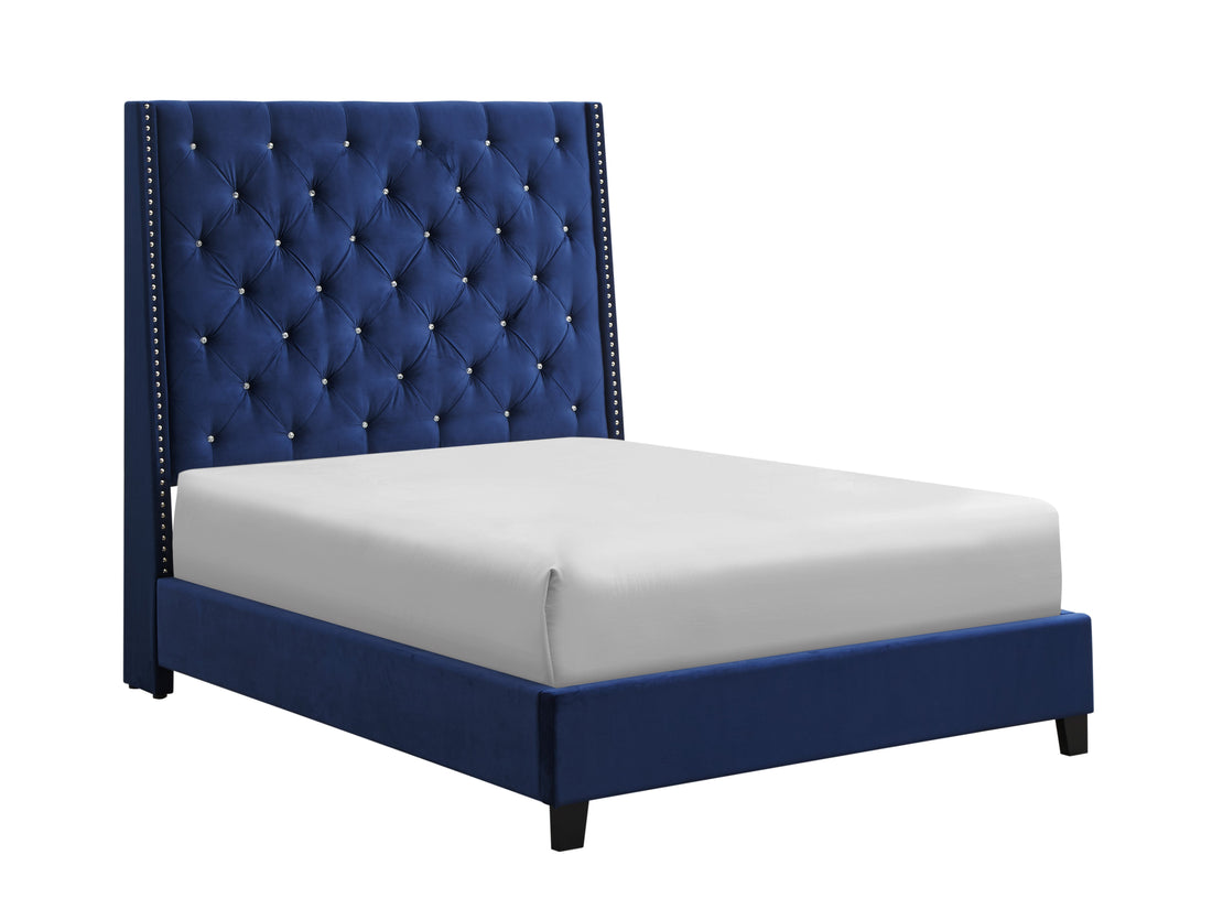 Chantilly Royal Blue Velvet Queen Upholstered Bed - SET | 5265RB-Q-HB | 5265RB-Q-FRW - Bien Home Furniture &amp; Electronics