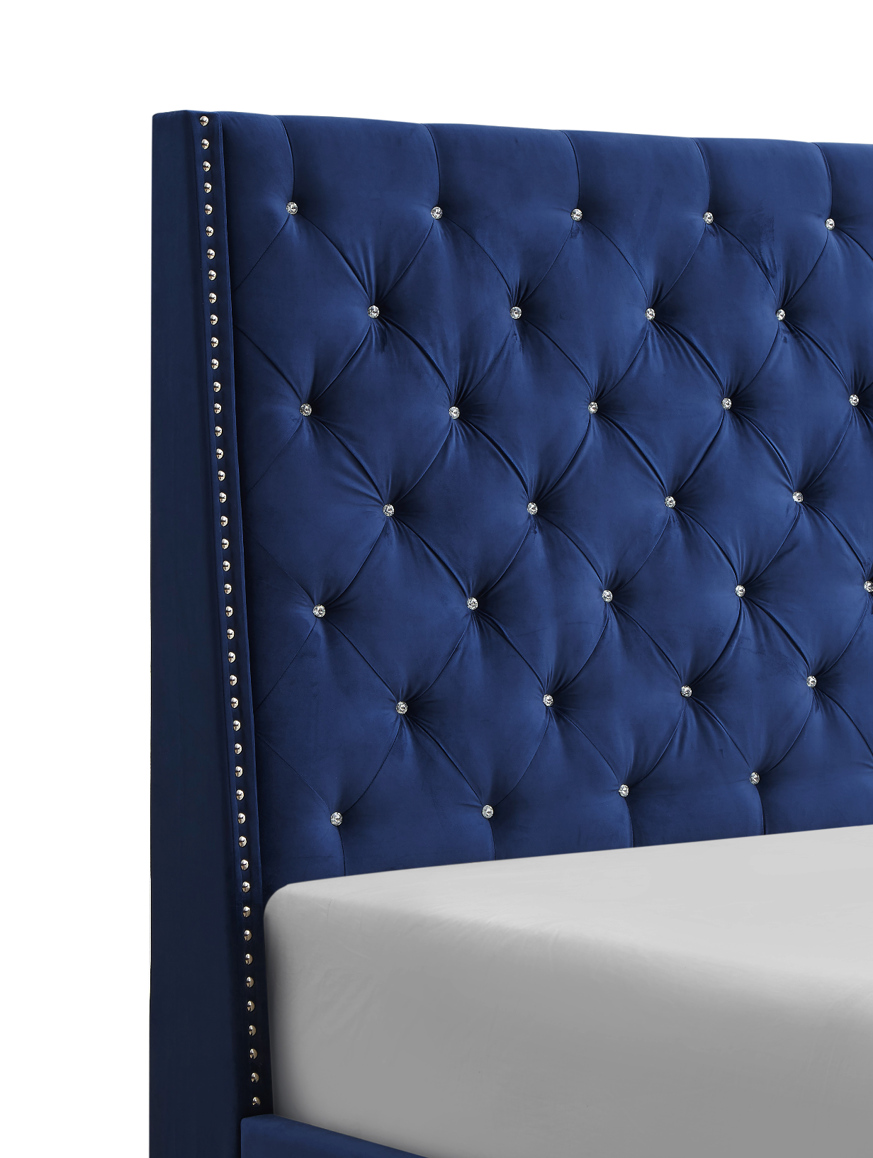 Chantilly Royal Blue Velvet Queen Upholstered Bed - SET | 5265RB-Q-HB | 5265RB-Q-FRW - Bien Home Furniture &amp; Electronics