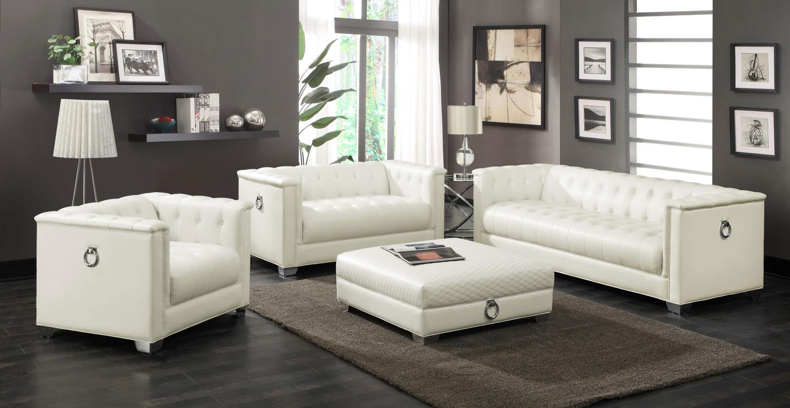 Chaviano Pearl White Tufted Upholstered Chair - 505393 - Bien Home Furniture & Electronics