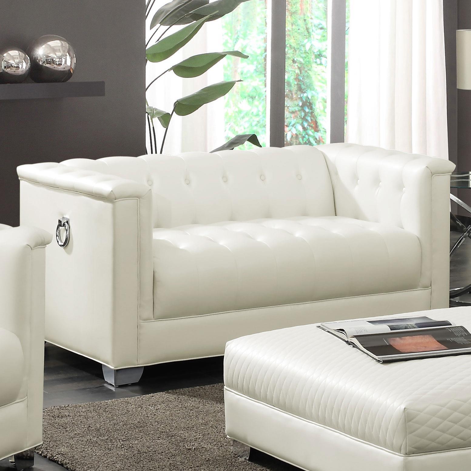 Chaviano Tufted Upholstered Loveseat Pearl White - 505392 - Bien Home Furniture & Electronics