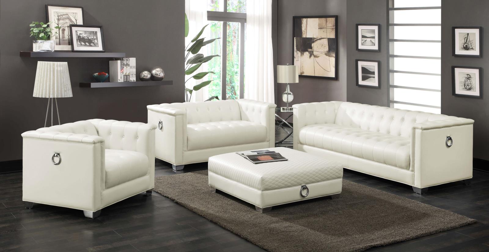 Chaviano Upholstered Ottoman Pearl White - 505394 - Bien Home Furniture &amp; Electronics