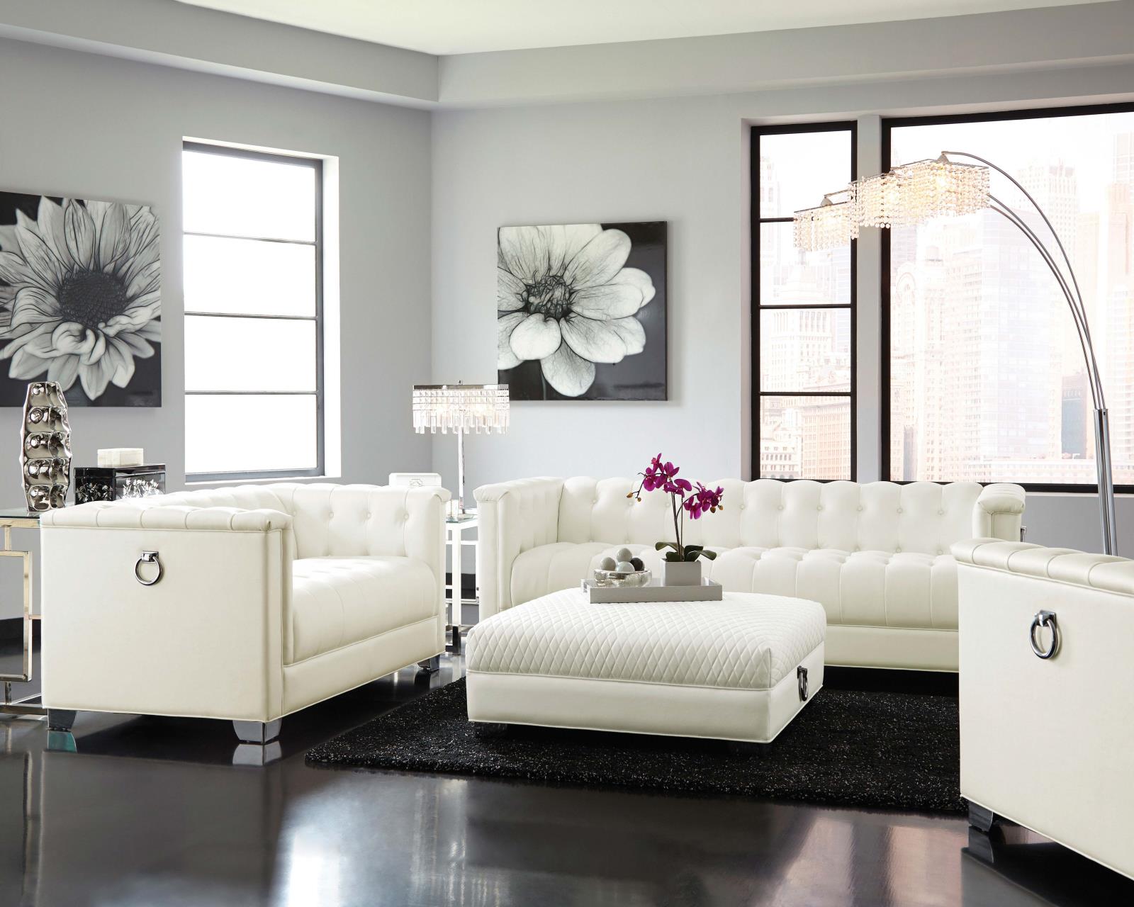 Chaviano Upholstered Ottoman Pearl White - 505394 - Bien Home Furniture & Electronics