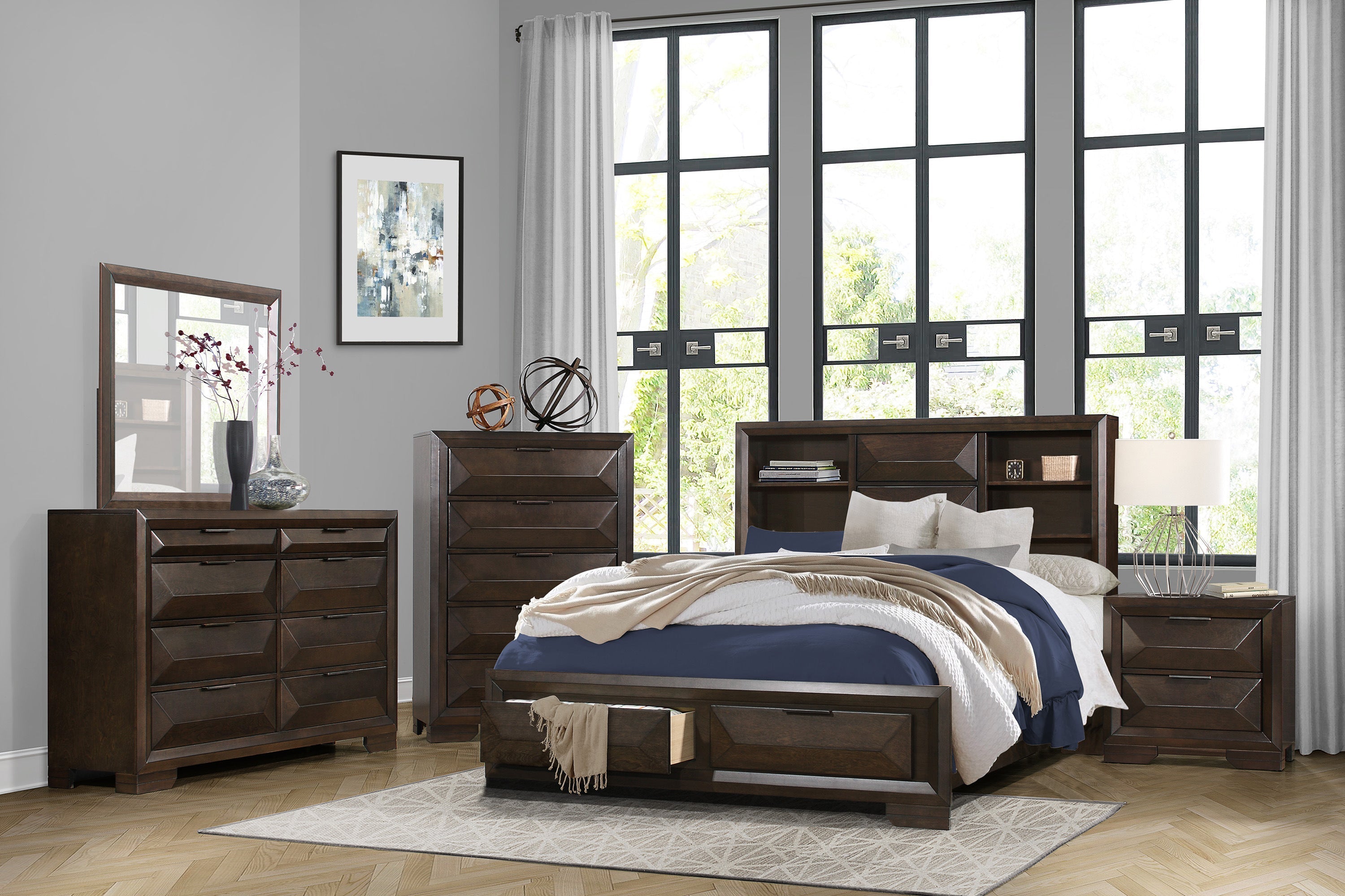 Chesky Queen Bookcase Storage Platform Bed - SET | 1753-1 | 1753-3 | 1753-DW - Bien Home Furniture & Electronics