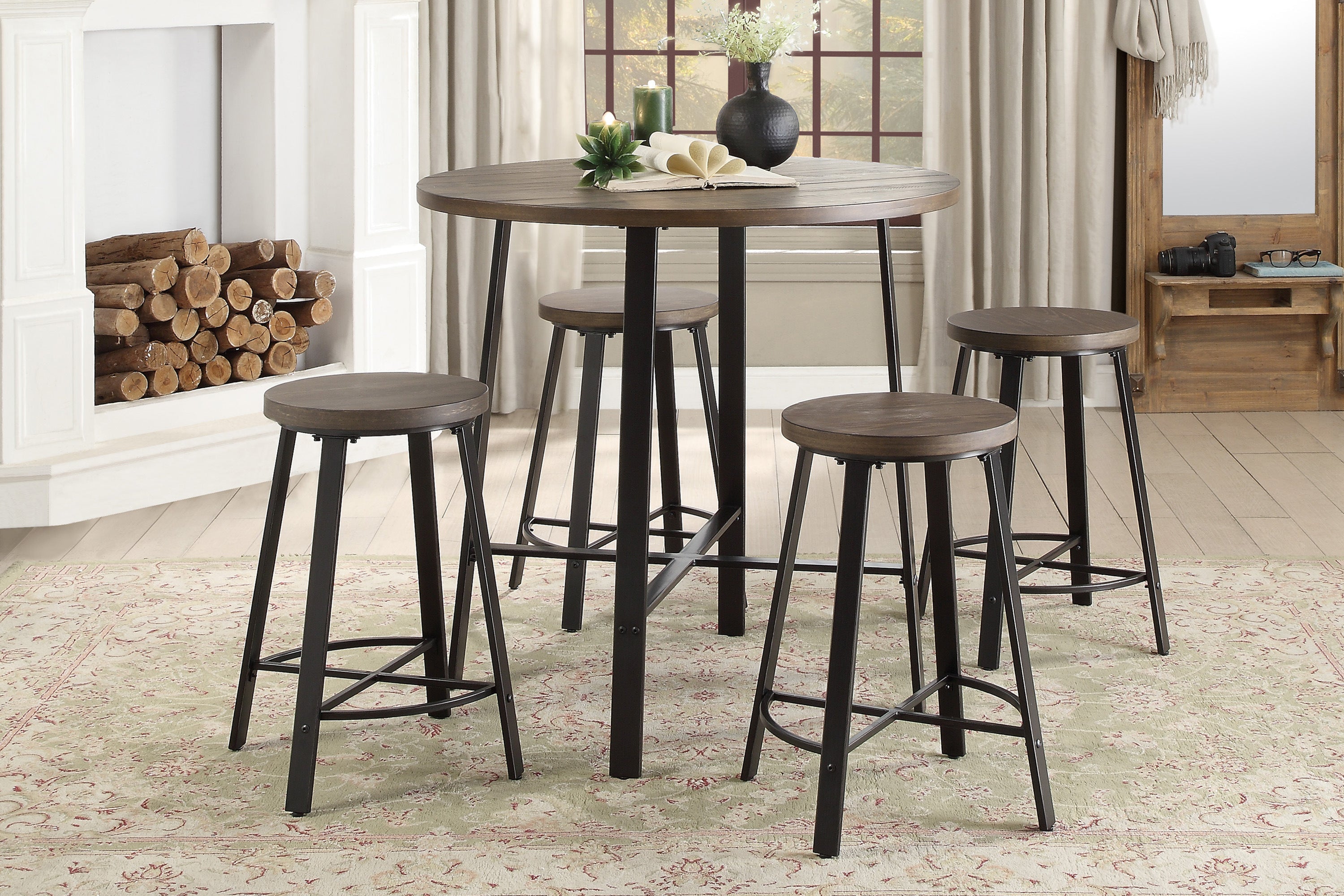 Chevre Brown/Gray Round Counter Height Set - SET | 5607-36RD | 5607-24(2) - Bien Home Furniture & Electronics